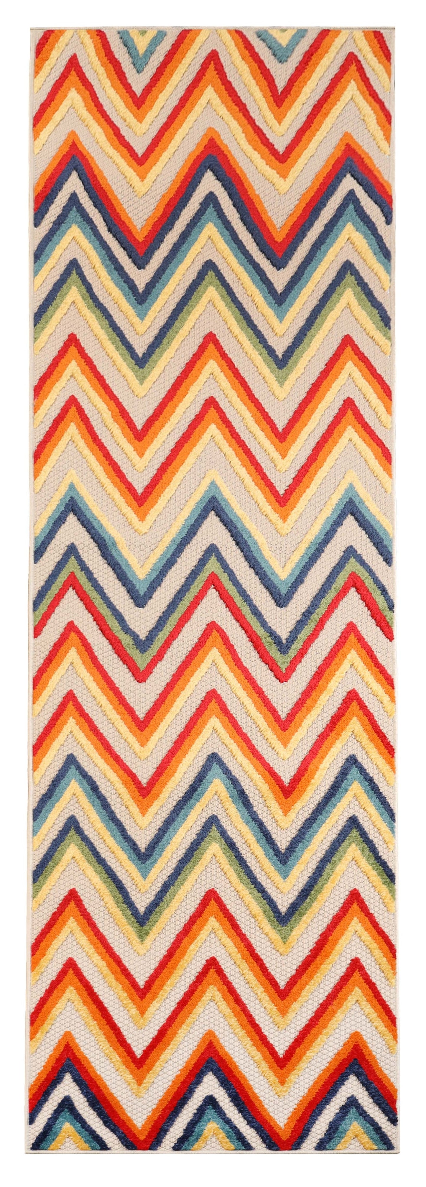 Superior Acacia Geometric Zigzag Modern Indoor/Outdoor Area Rug or Runner Rug - Cream