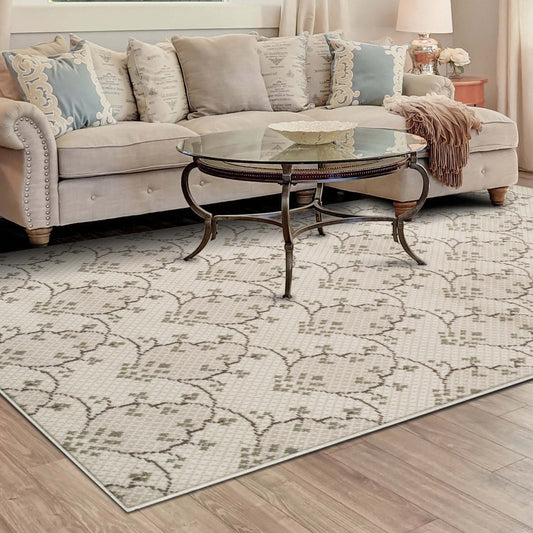 Superior Aberdeen Victorian Floral and Diamond Area Rug or Runner - Beige