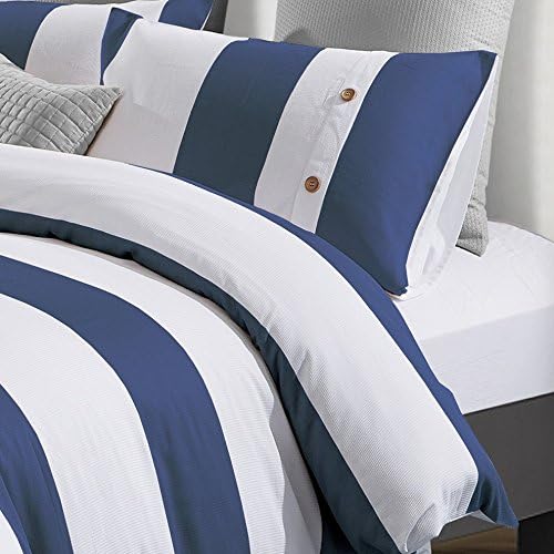 Cotton 3-Piece Nautical Stripe Duvet Cover Set - NavyBlue/White