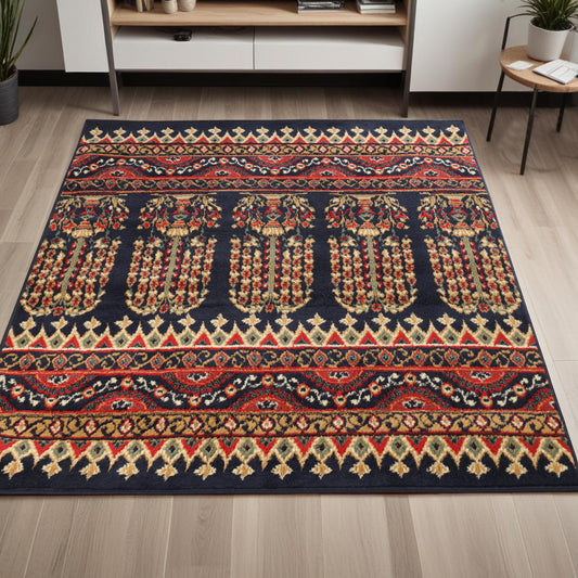Adena Bohemian Floral Geometric Area Rug or Runner Rug - Black