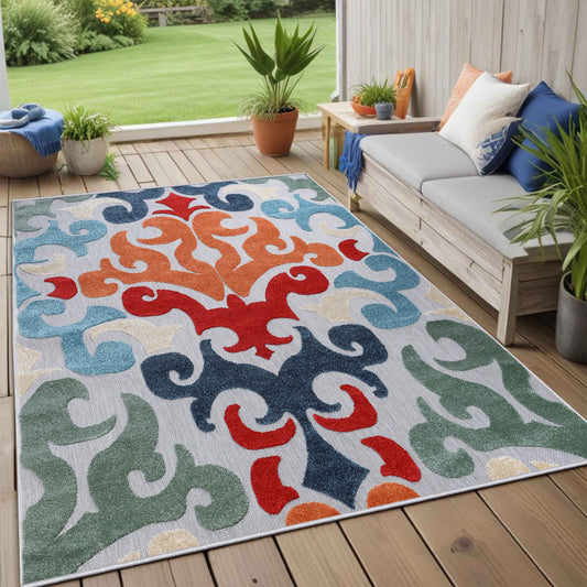 Aldaine Vintage Damask Indoor Outdoor Area Rug - Multicolor