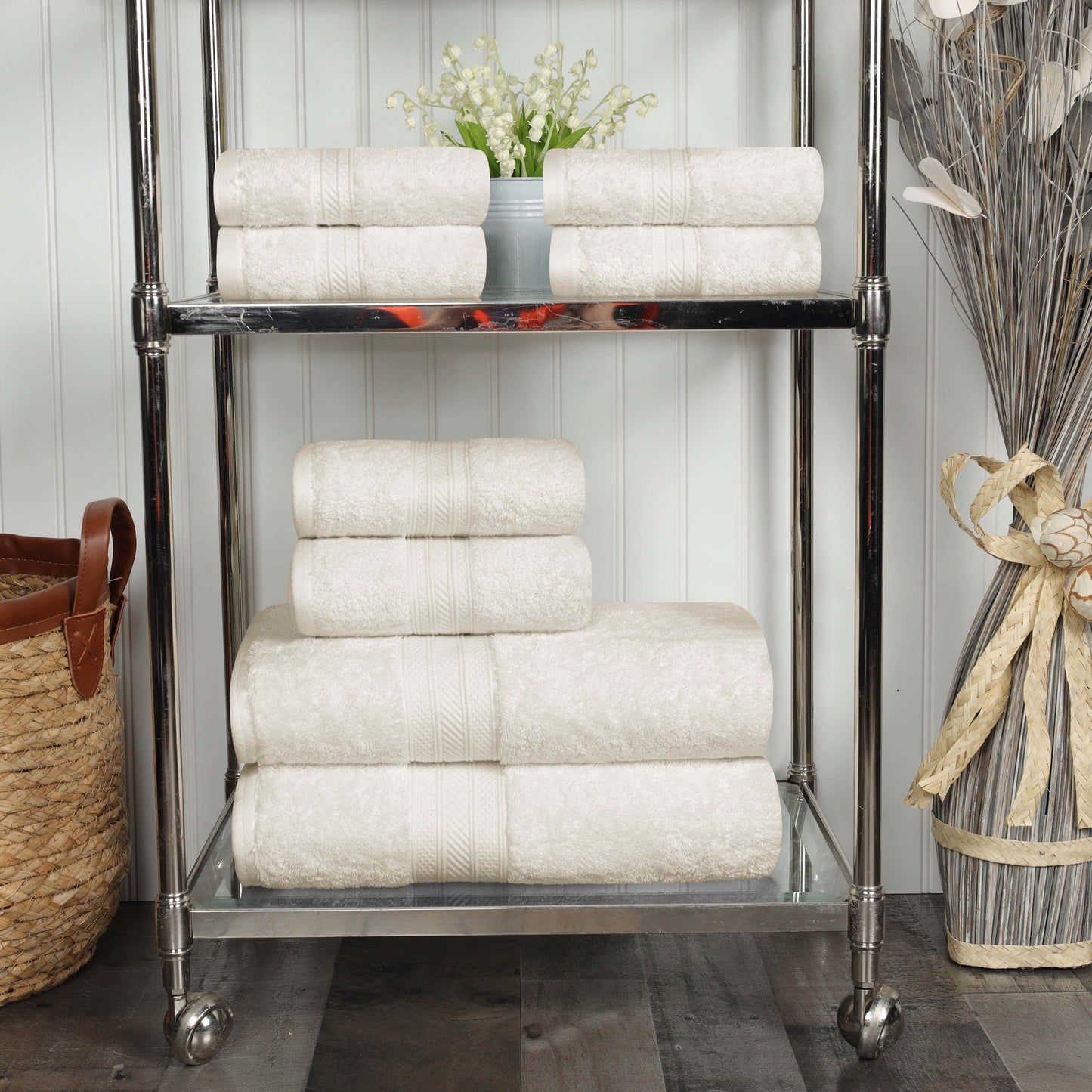 Cotton Heavyweight Absorbent Plush 8 Piece Towel Set - Almond