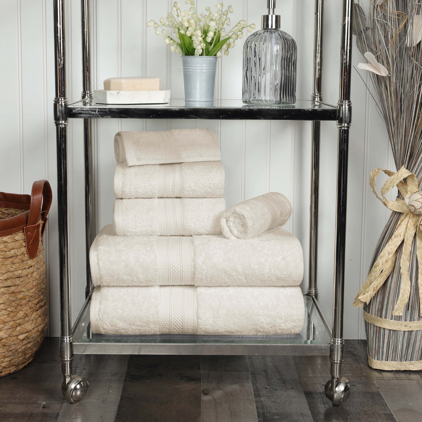 Cotton Heavyweight Absorbent Plush 6 Piece Towel Set - Almond