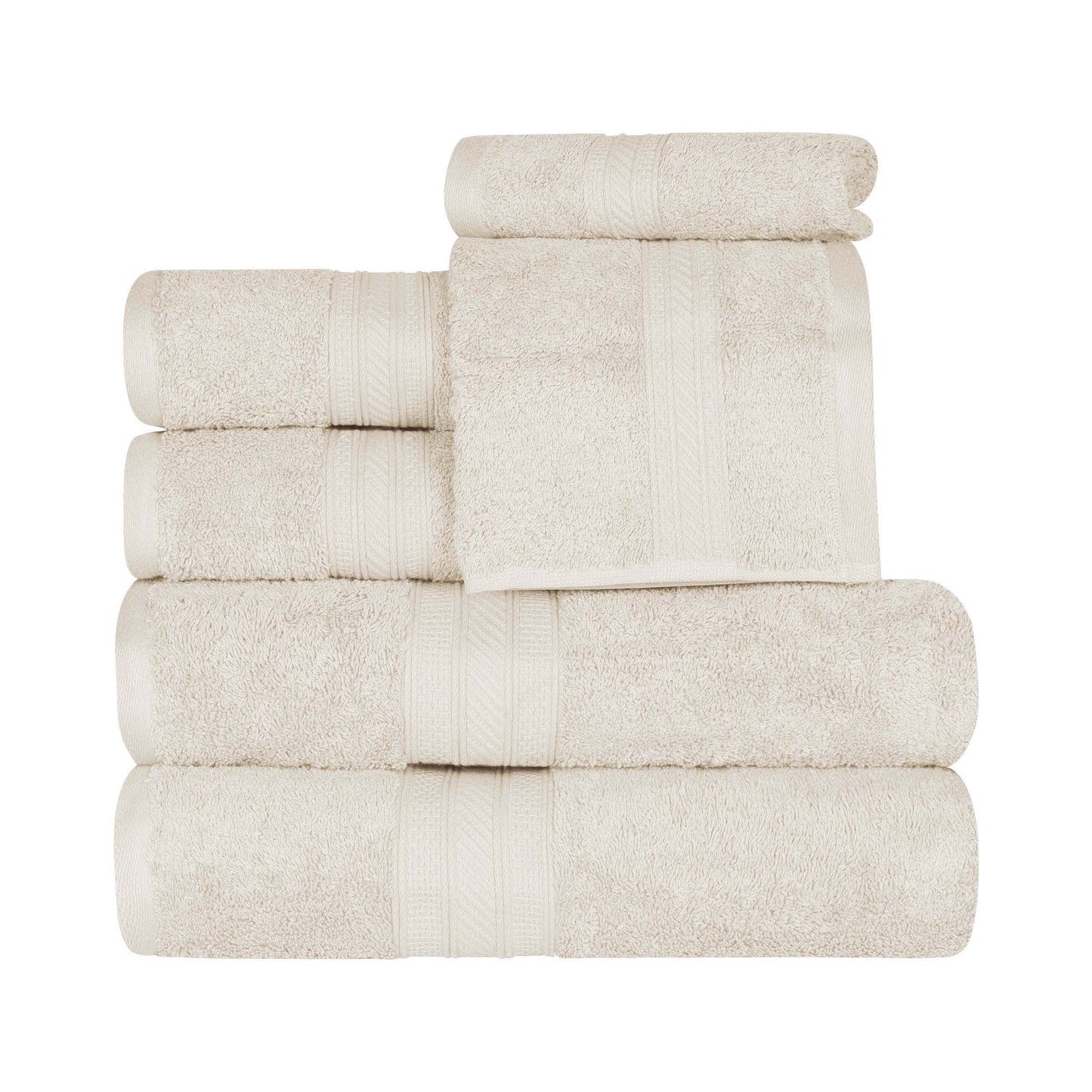 Cotton Heavyweight Absorbent Plush 6 Piece Towel Set - Almond