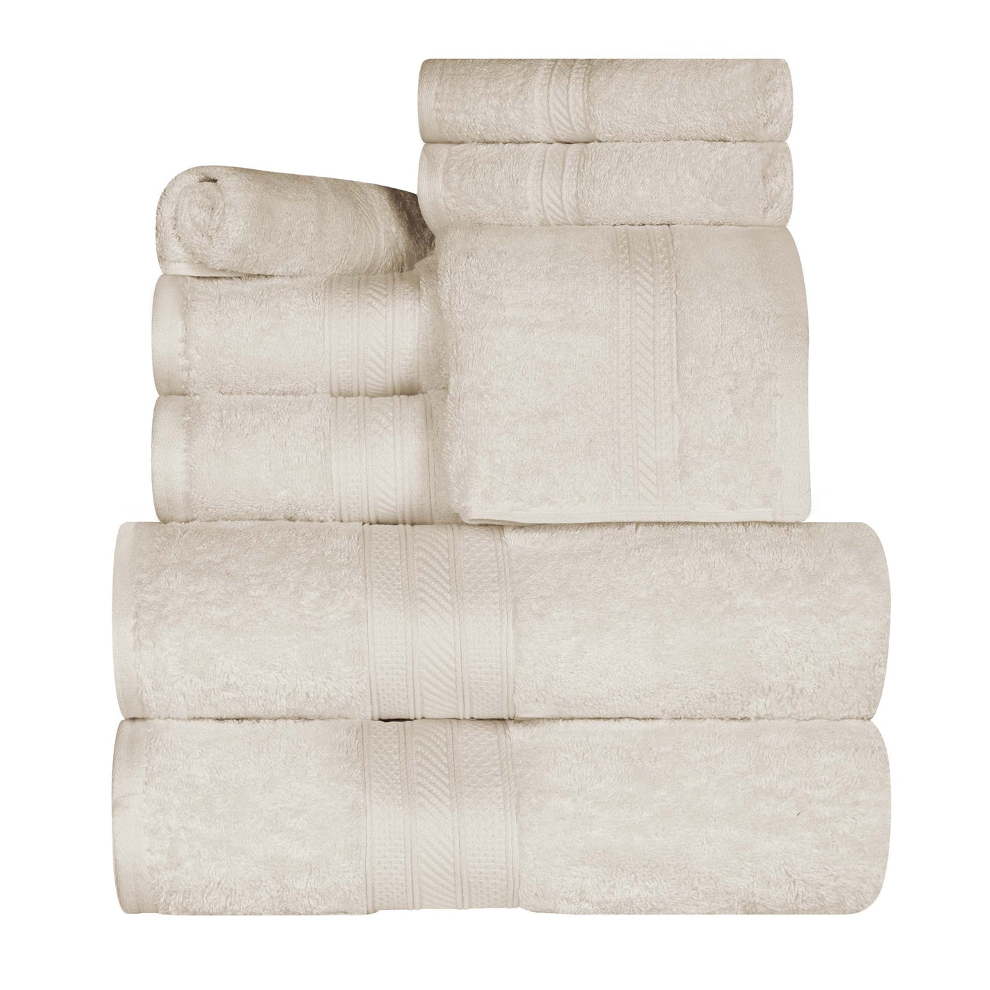 Cotton Heavyweight Absorbent Plush 8 Piece Towel Set - Almond