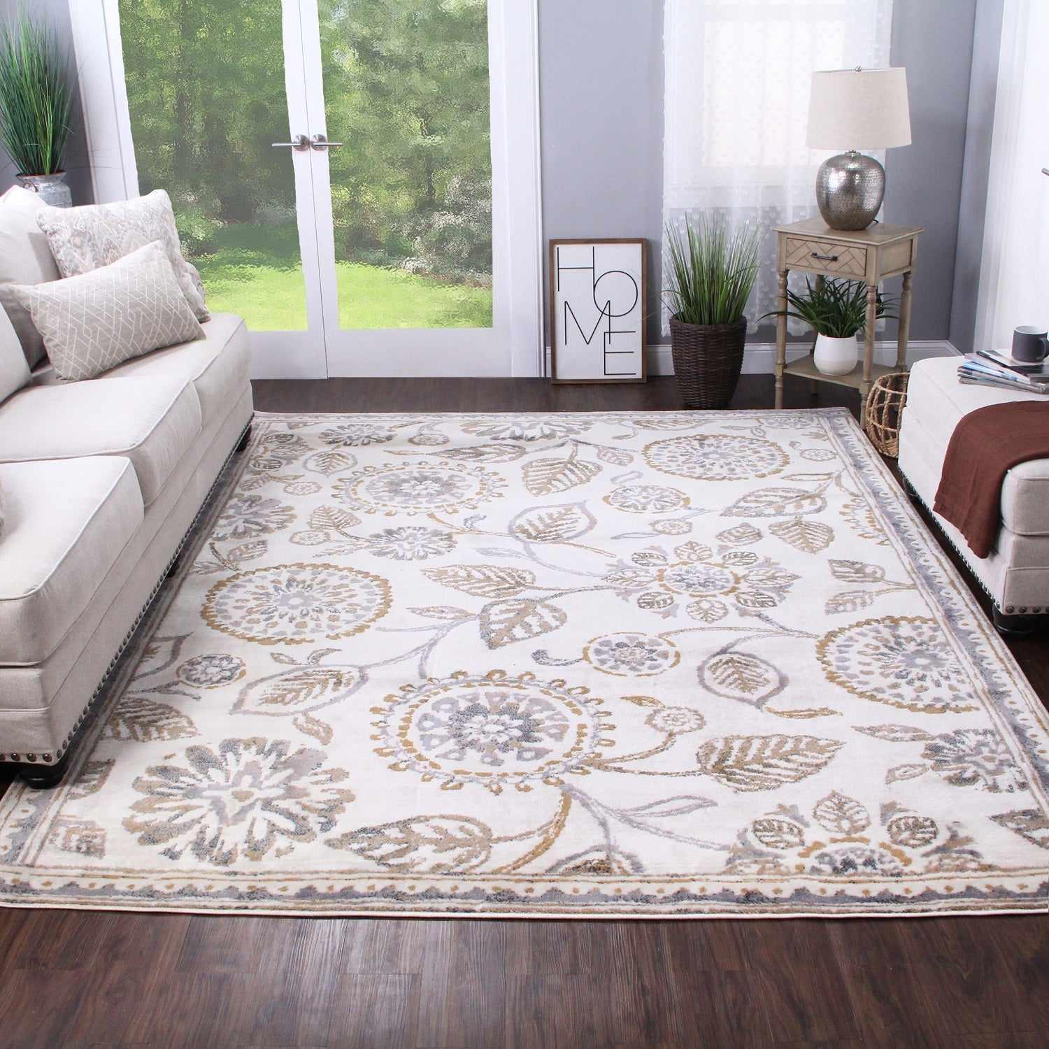 Superior Amaryllis Modern Floral Farmhouse Area Rug - Gray