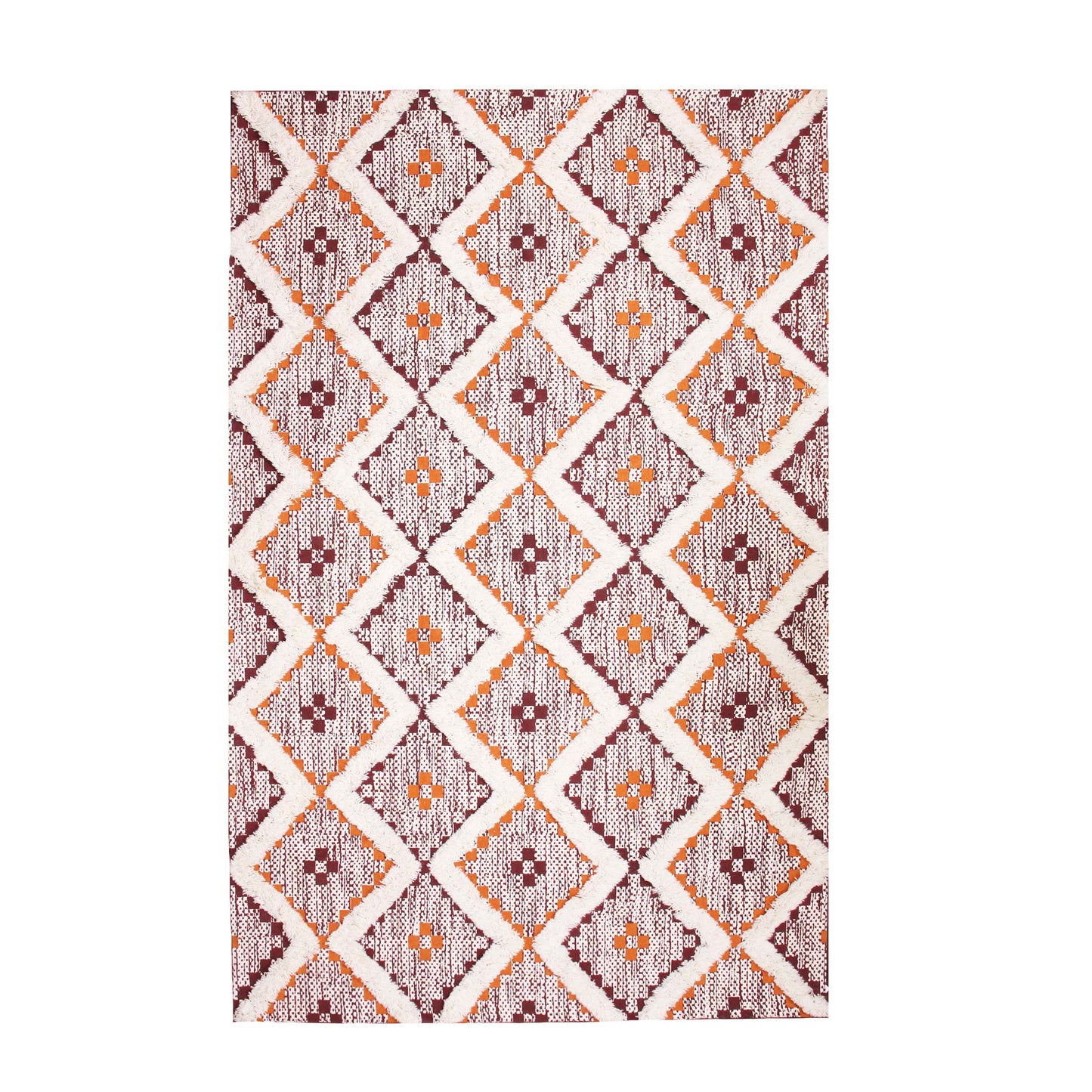 Geometric Wool Cotton Blend Latex Backing Indoor Area Rug - Apricot/BrickRed