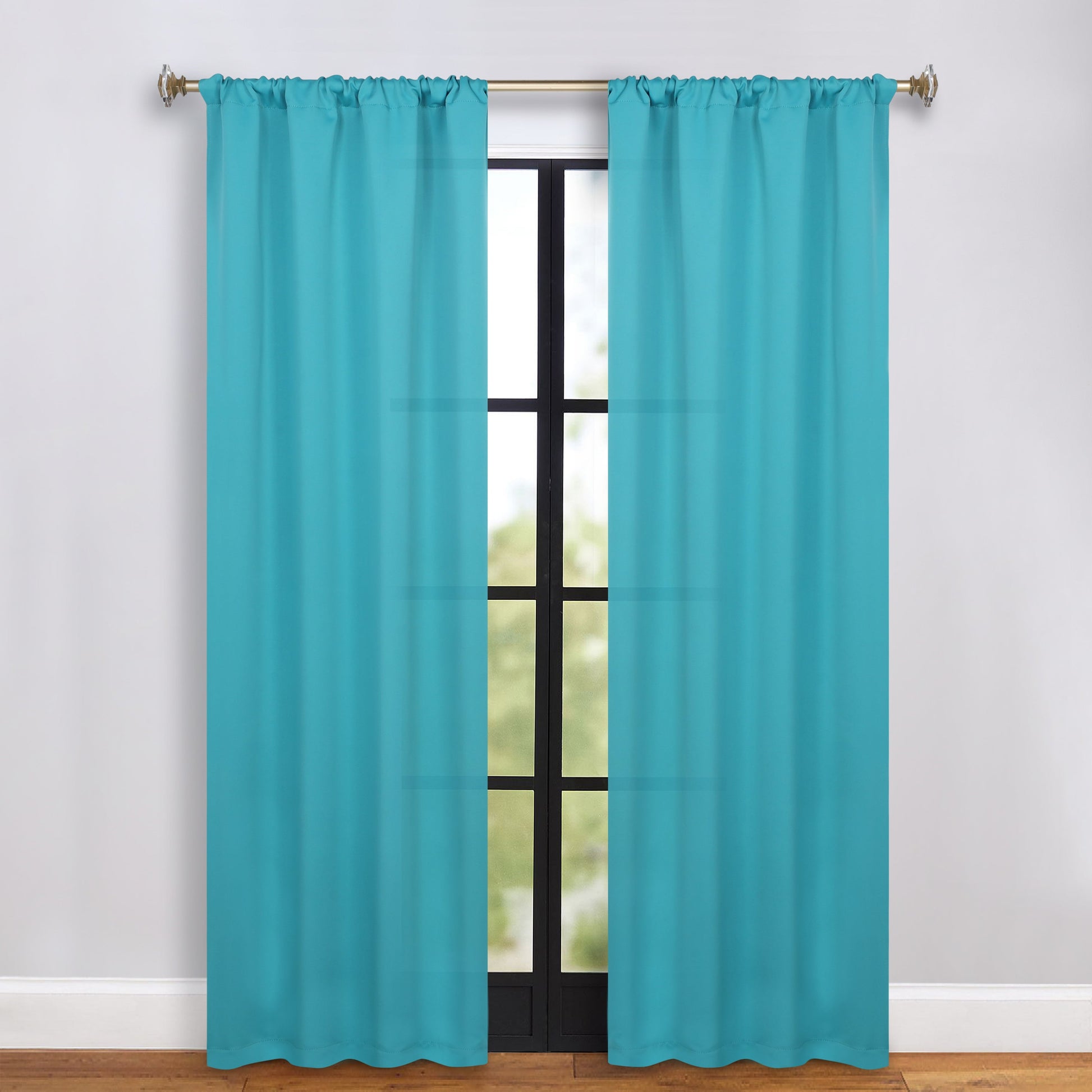 Solid Room Darkening Rod Pocket Blackout Curtain Panels, Set of 2 - Aqua
