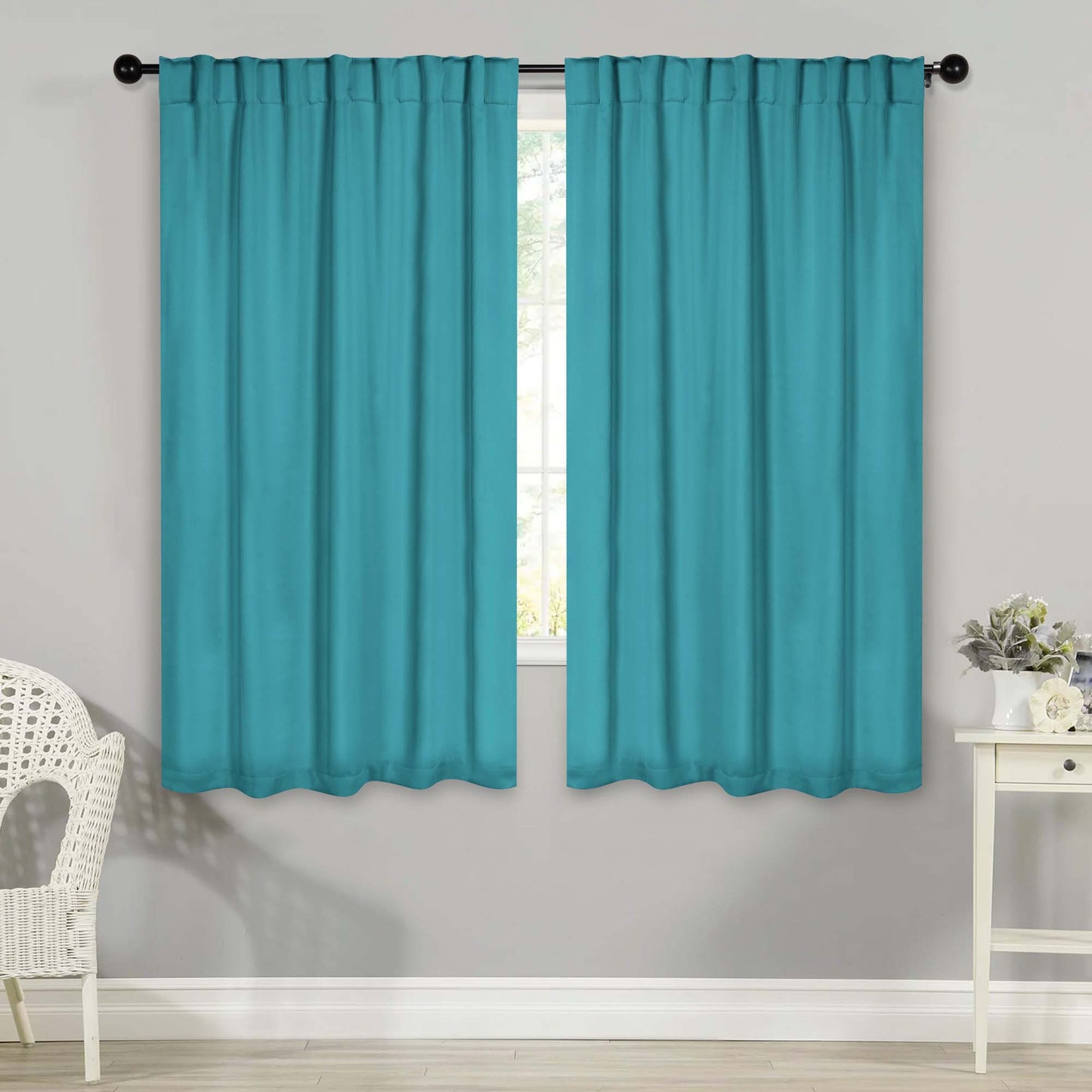 Solid Room Darkening Blackout Curtain Panels, Back Tabs, Set of 2 - Aqua