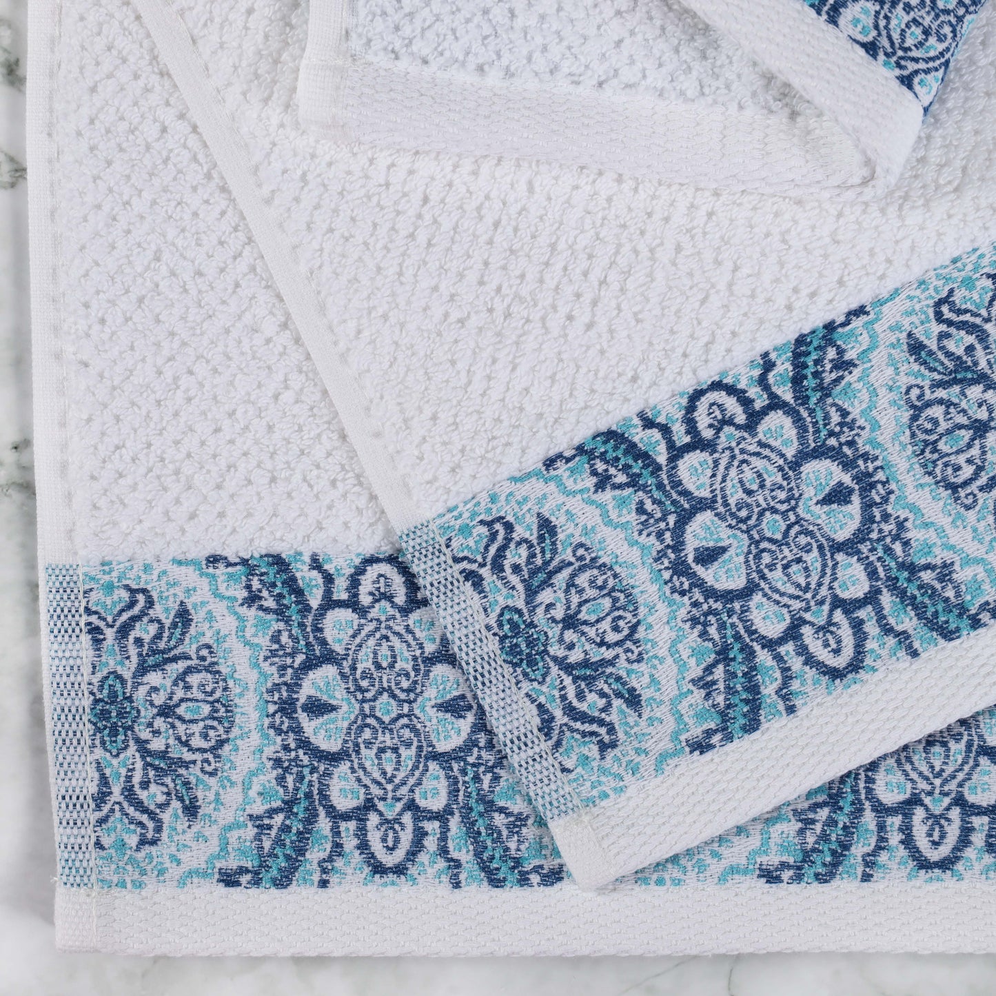 Medallion Cotton Jacquard Textured Soft Absorbent 12 Piece Towel Set - Aqua
