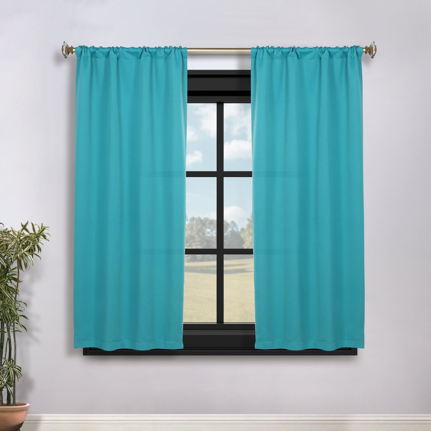 Solid Room Darkening Rod Pocket Blackout Curtain Panels, Set of 2 - Aqua