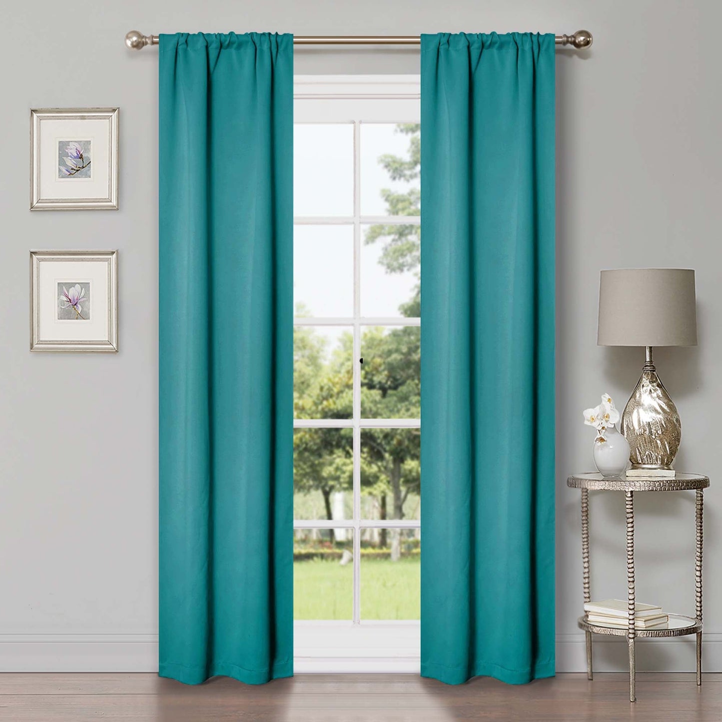 Solid Room Darkening Rod Pocket Blackout Curtain Panels, Set of 2 - Aqua