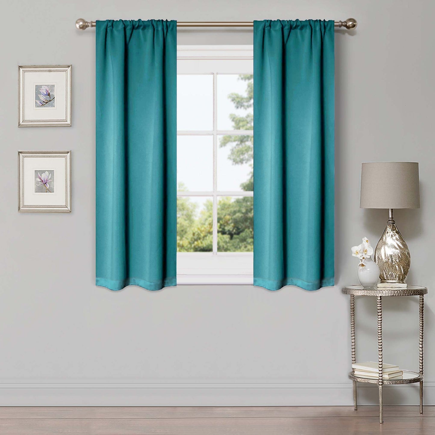 Solid Room Darkening Rod Pocket Blackout Curtain Panels, Set of 2 - Aqua