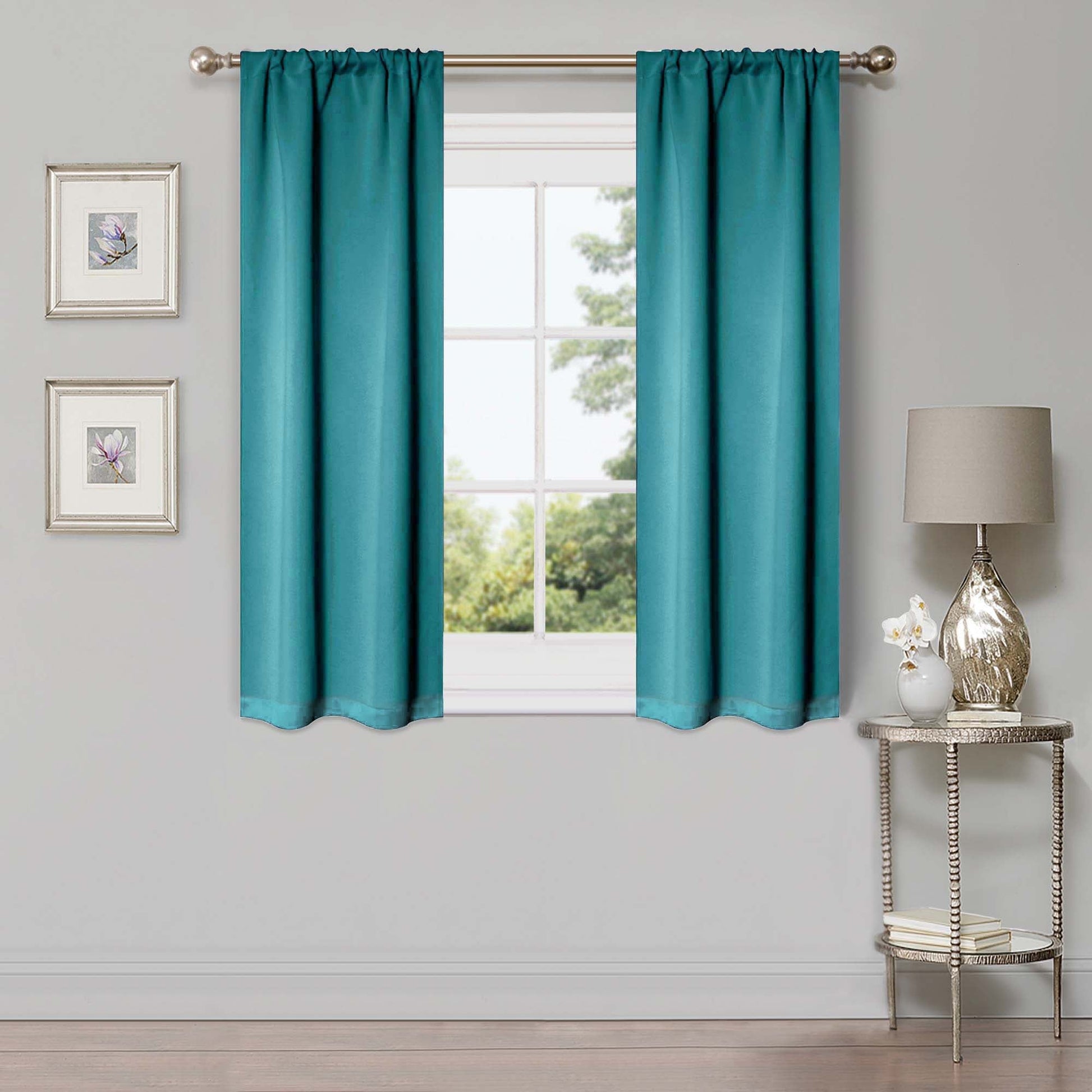 Solid Room Darkening Rod Pocket Blackout Curtain Panels, Set of 2 - Aqua