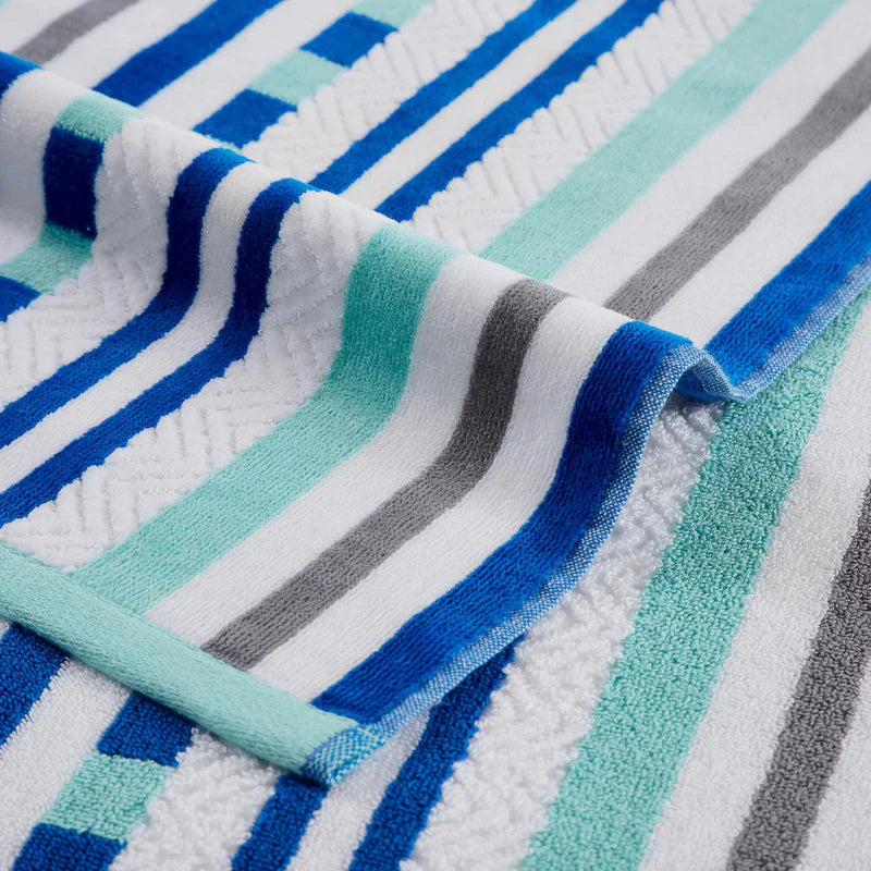 Stripe Cotton Oversized Medium Weight 2 Piece Beach Towel Set - AquaSky