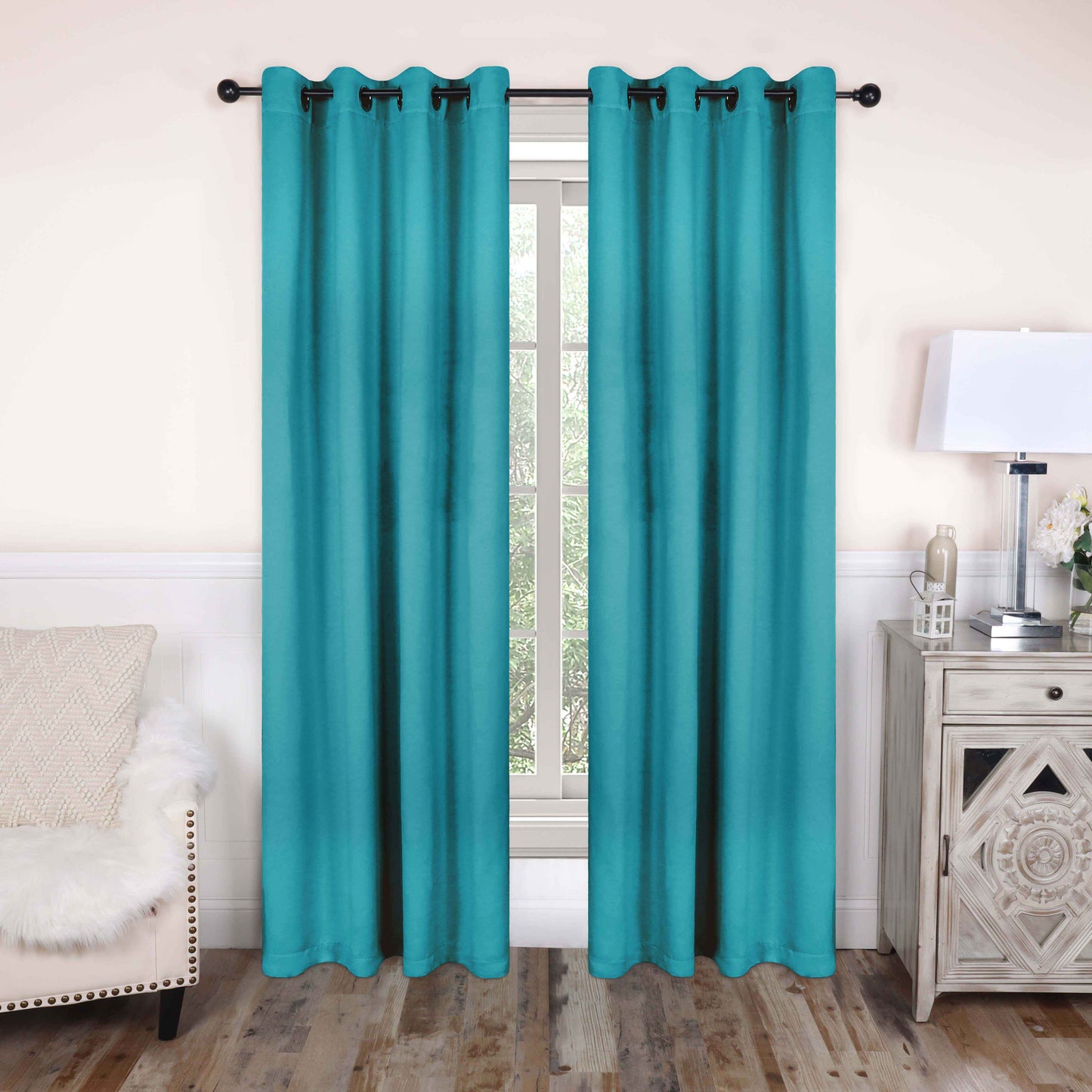 Solid Machine Washable Room Darkening Blackout Curtains, Set of 2 - Aqua