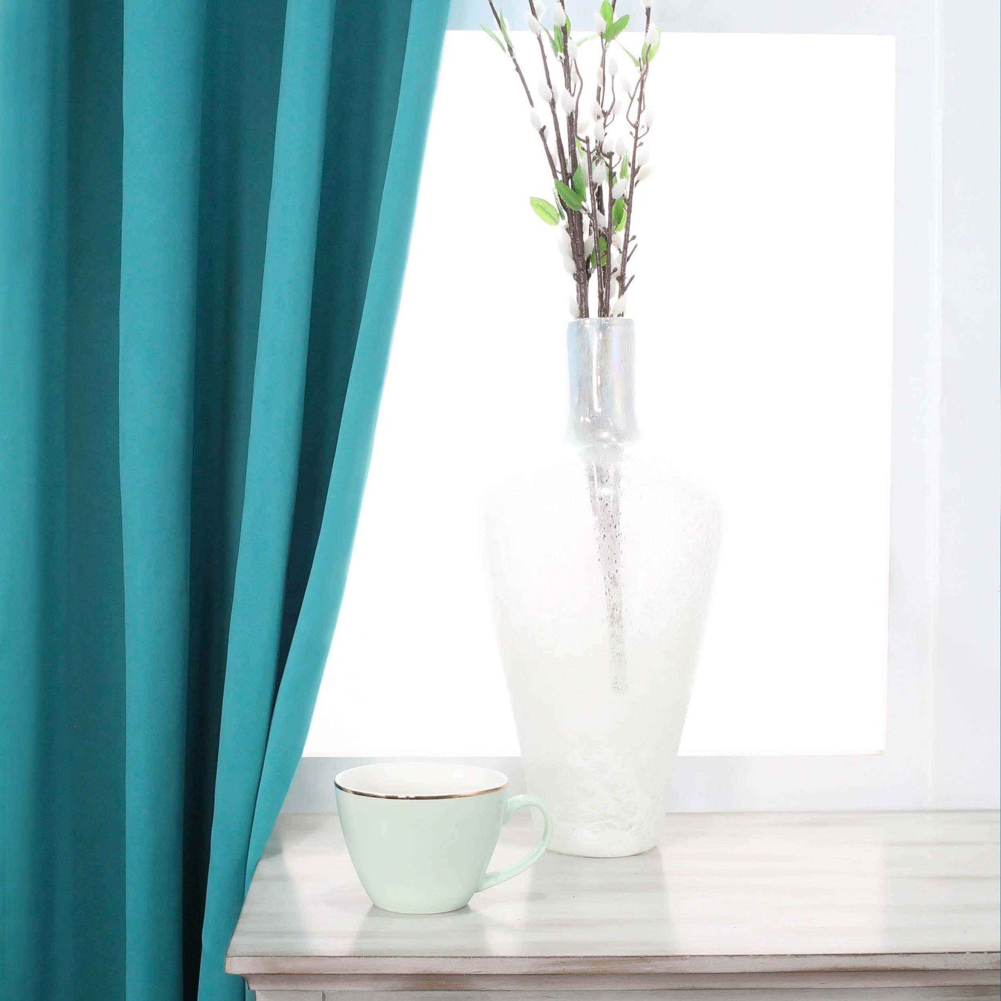 Solid Machine Washable Room Darkening Blackout Curtains, Set of 2 - Aqua