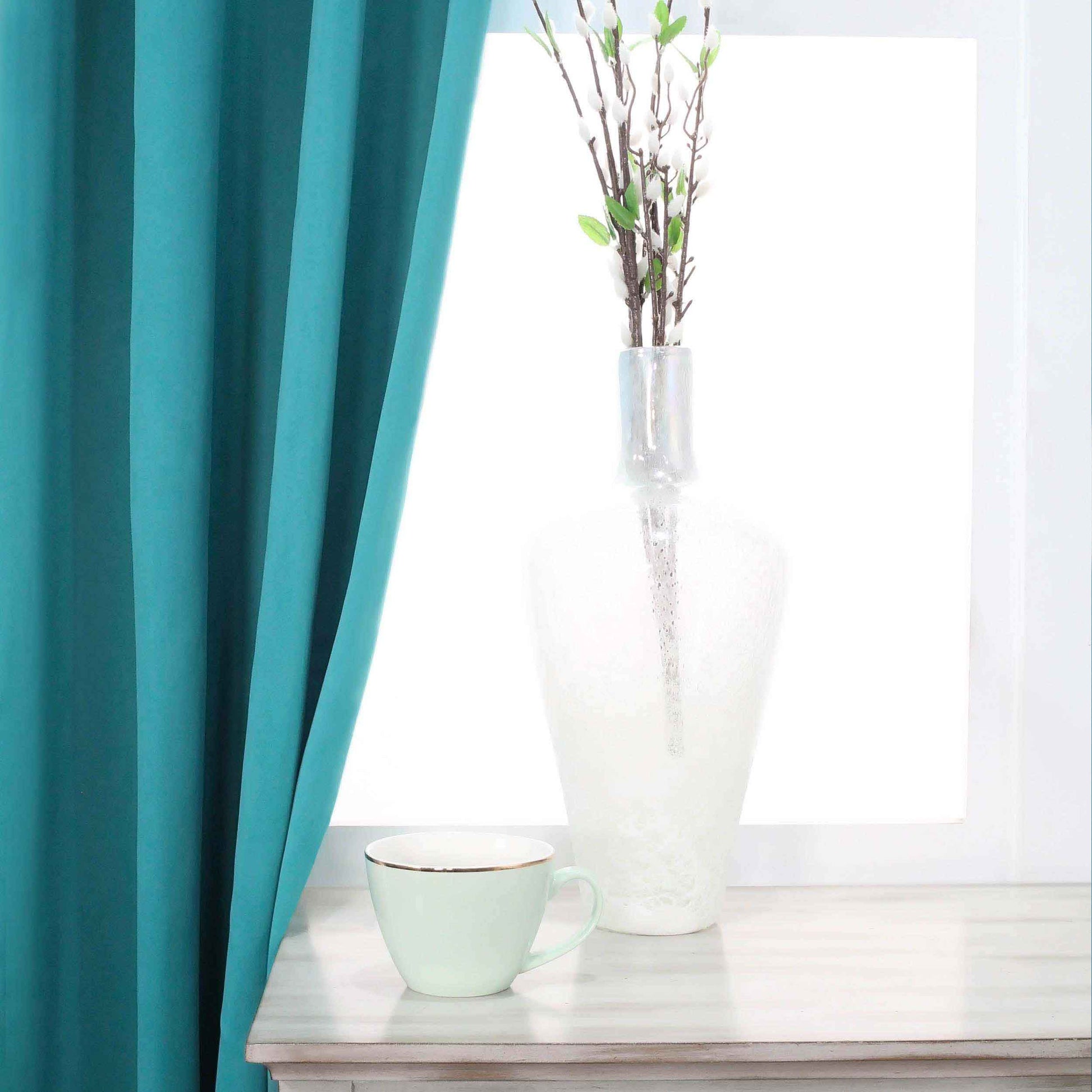 Solid Machine Washable Room Darkening Blackout Curtains, Set of 2 - Aqua