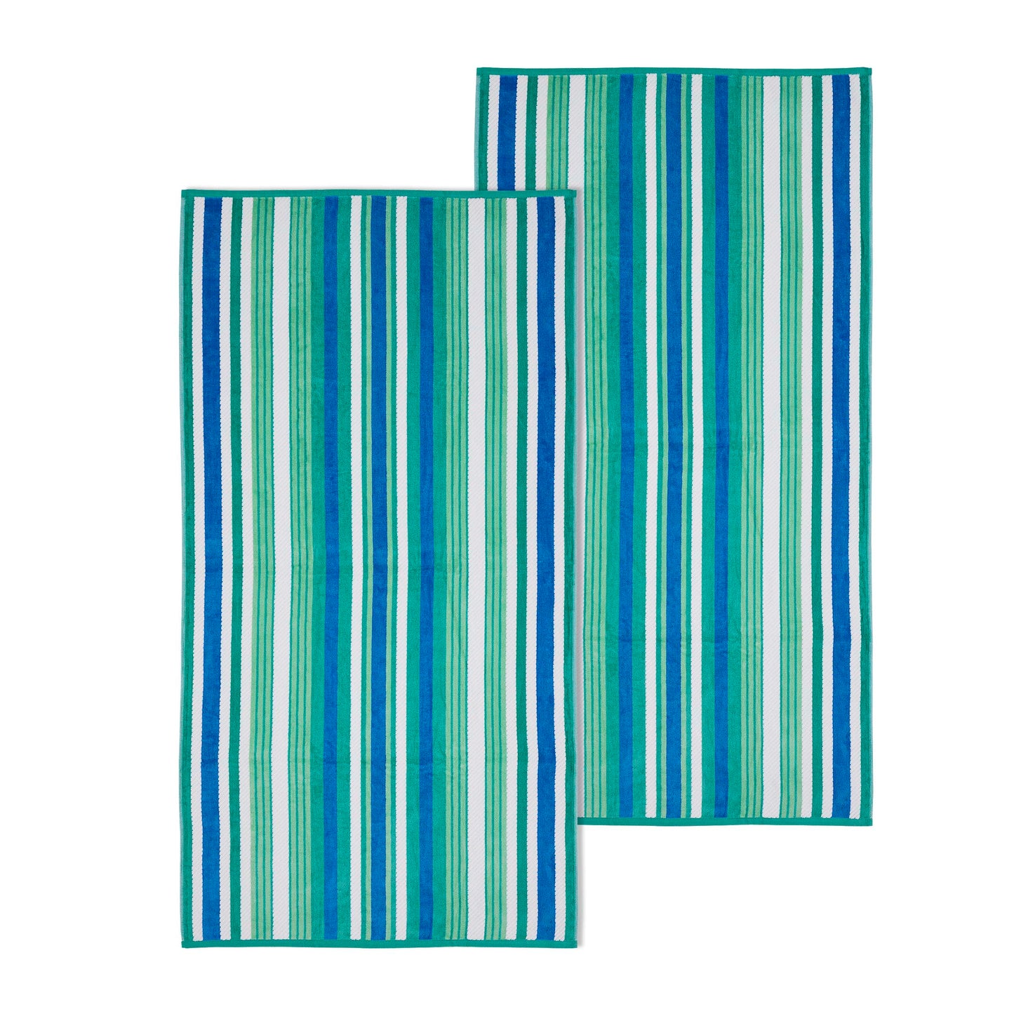 2 Piece Rope Textured Striped Oversized Cotton Beach Towel Set - Atlantis