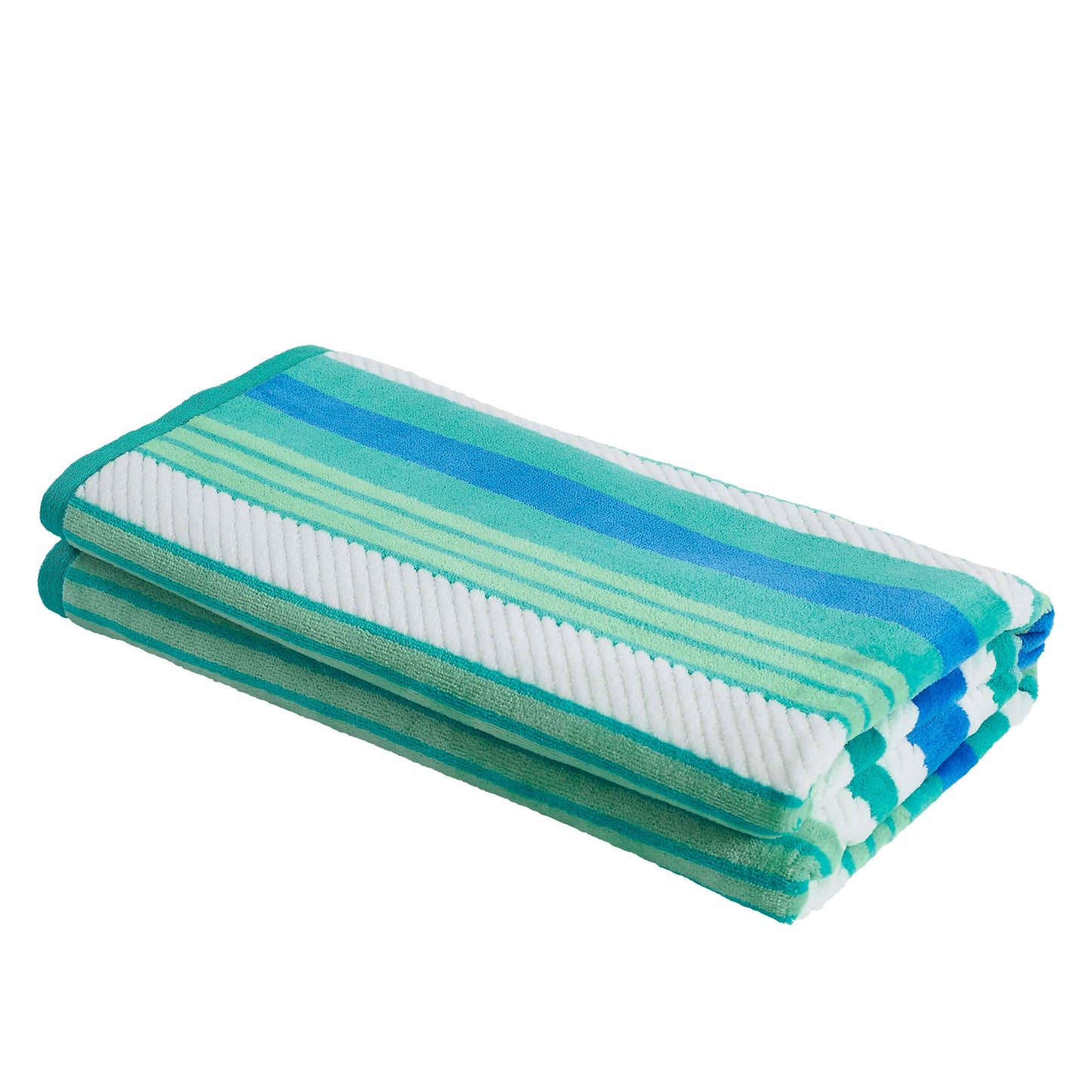 2 Piece Rope Textured Striped Oversized Cotton Beach Towel Set - Atlantis