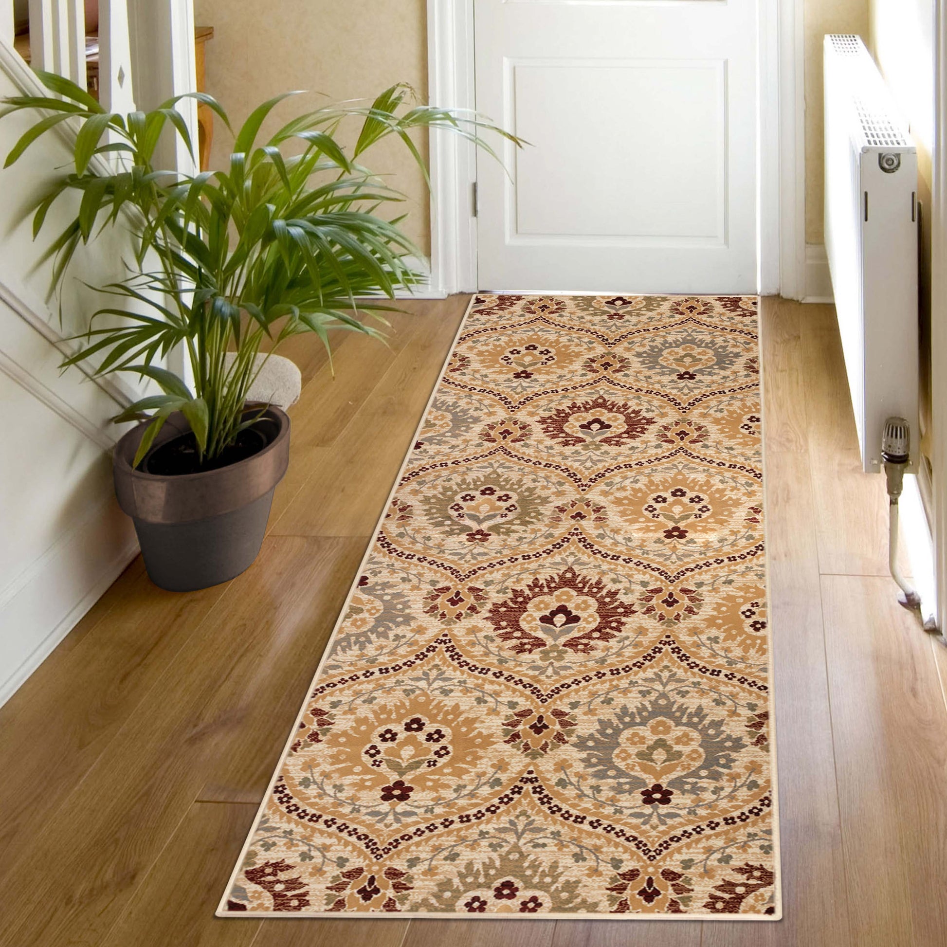 Augusta Oriental Vintage Floral Damask Indoor Area Rug or Runner Rug - Camel