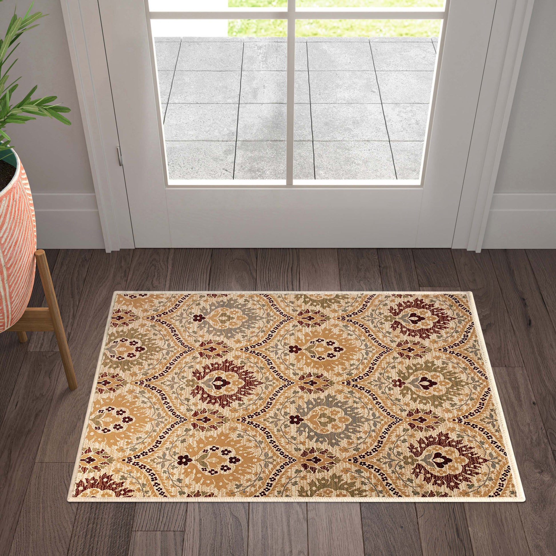 Augusta Oriental Vintage Floral Damask Indoor Area Rug or Runner Rug - Camel