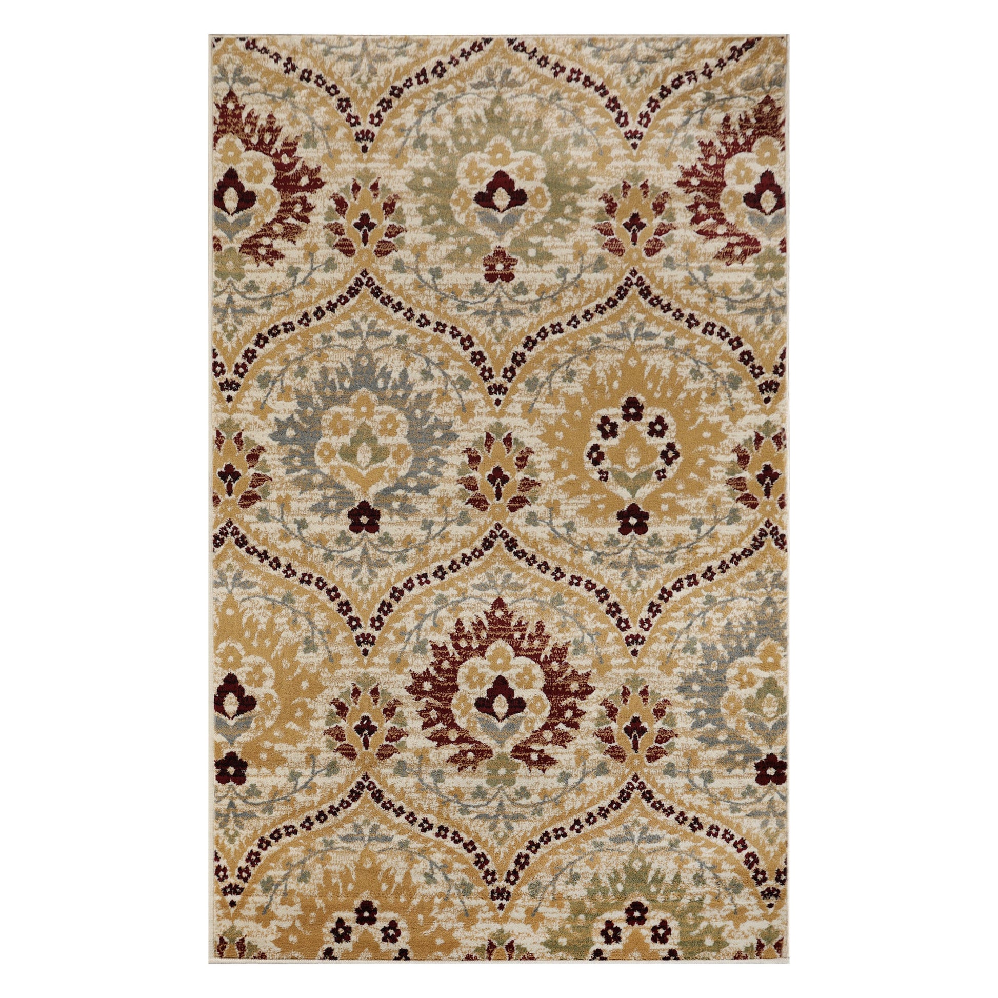 Augusta Oriental Vintage Floral Damask Indoor Area Rug or Runner Rug - Camel