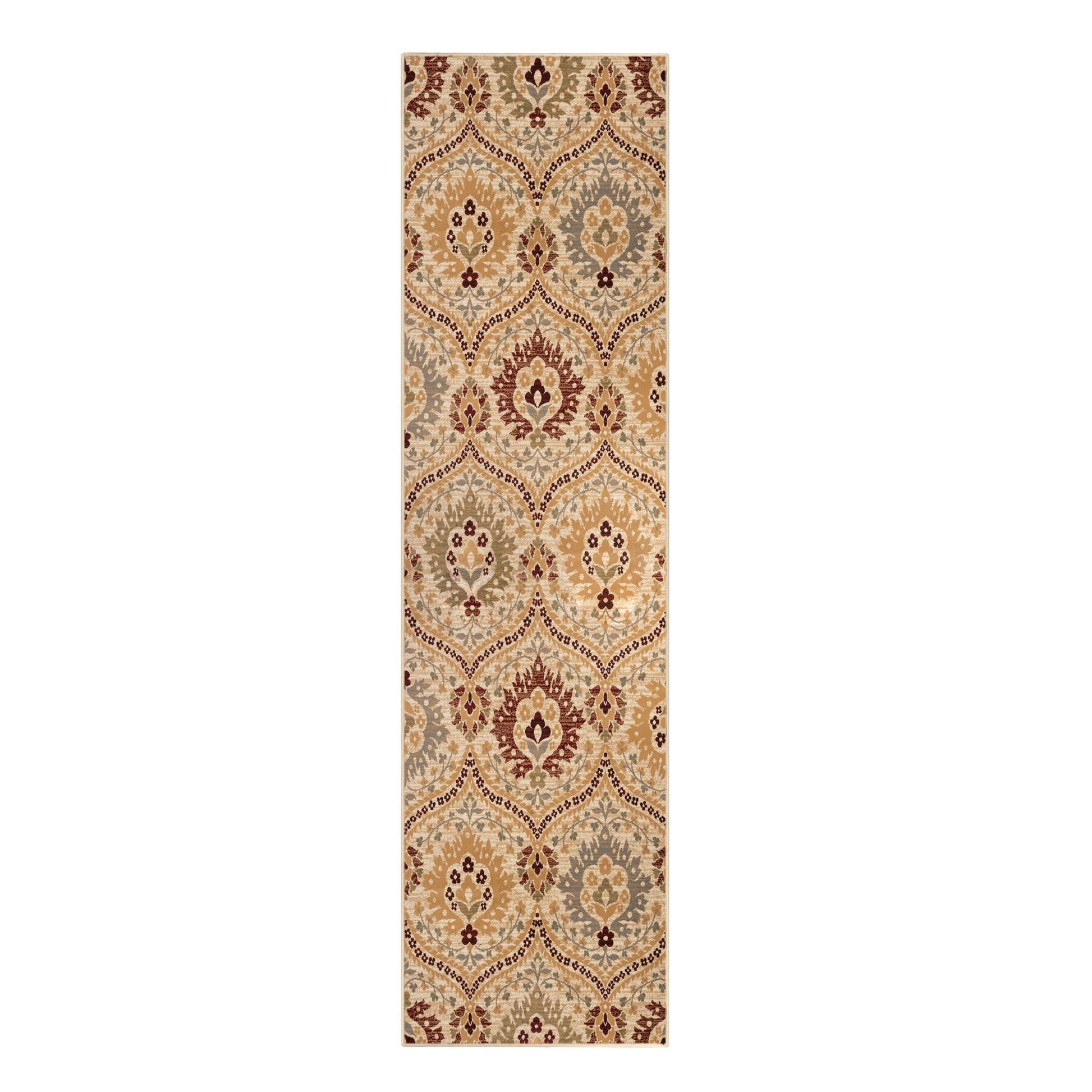 Augusta Oriental Vintage Floral Damask Indoor Area Rug or Runner Rug - Camel