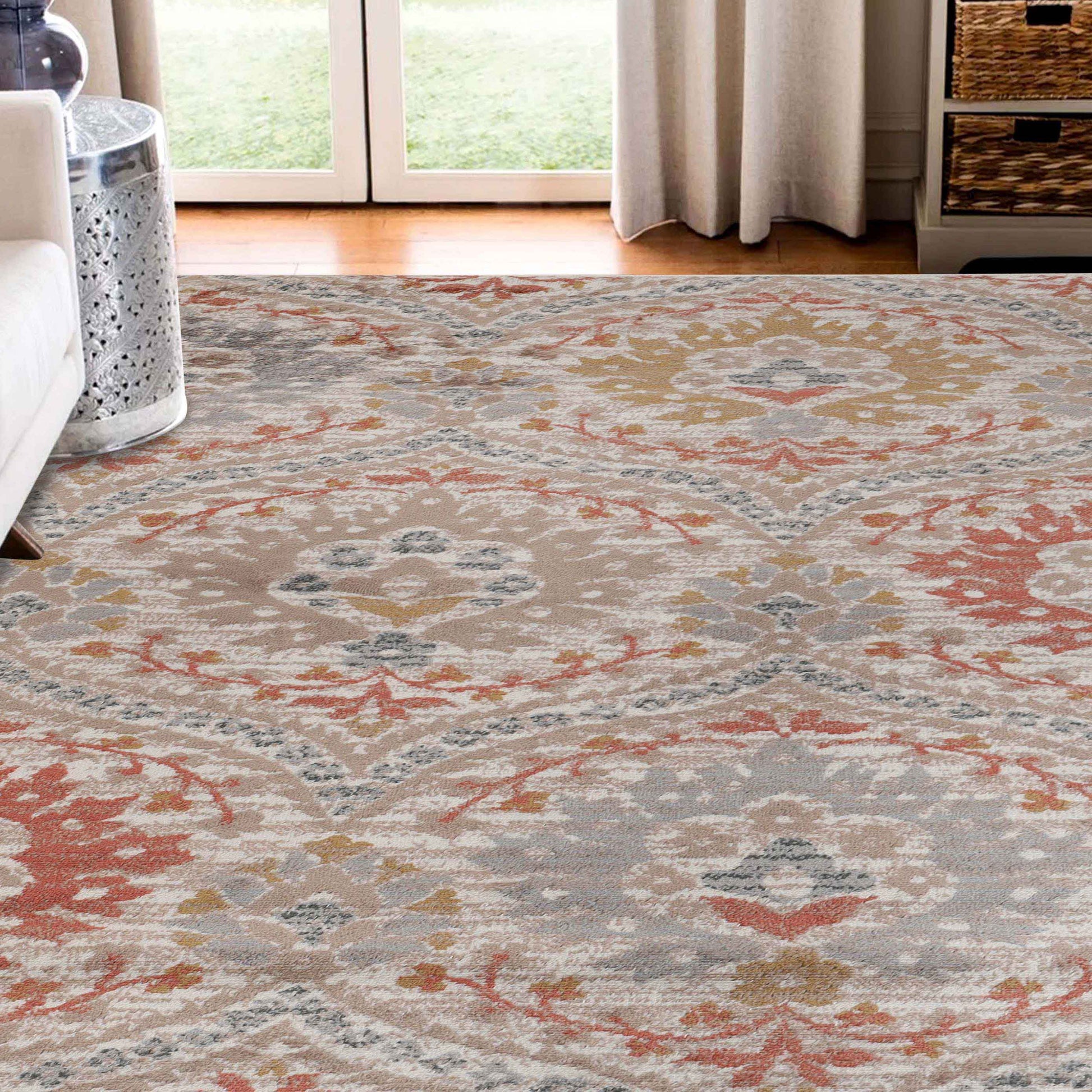Augusta Oriental Vintage Floral Damask Indoor Area Rug or Runner Rug - Ginger