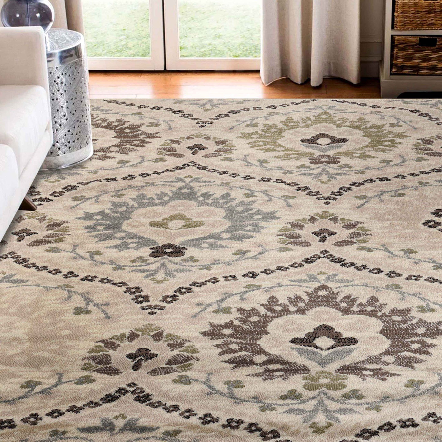 Augusta Oriental Vintage Floral Damask Indoor Area Rug or Runner Rug - Ivory