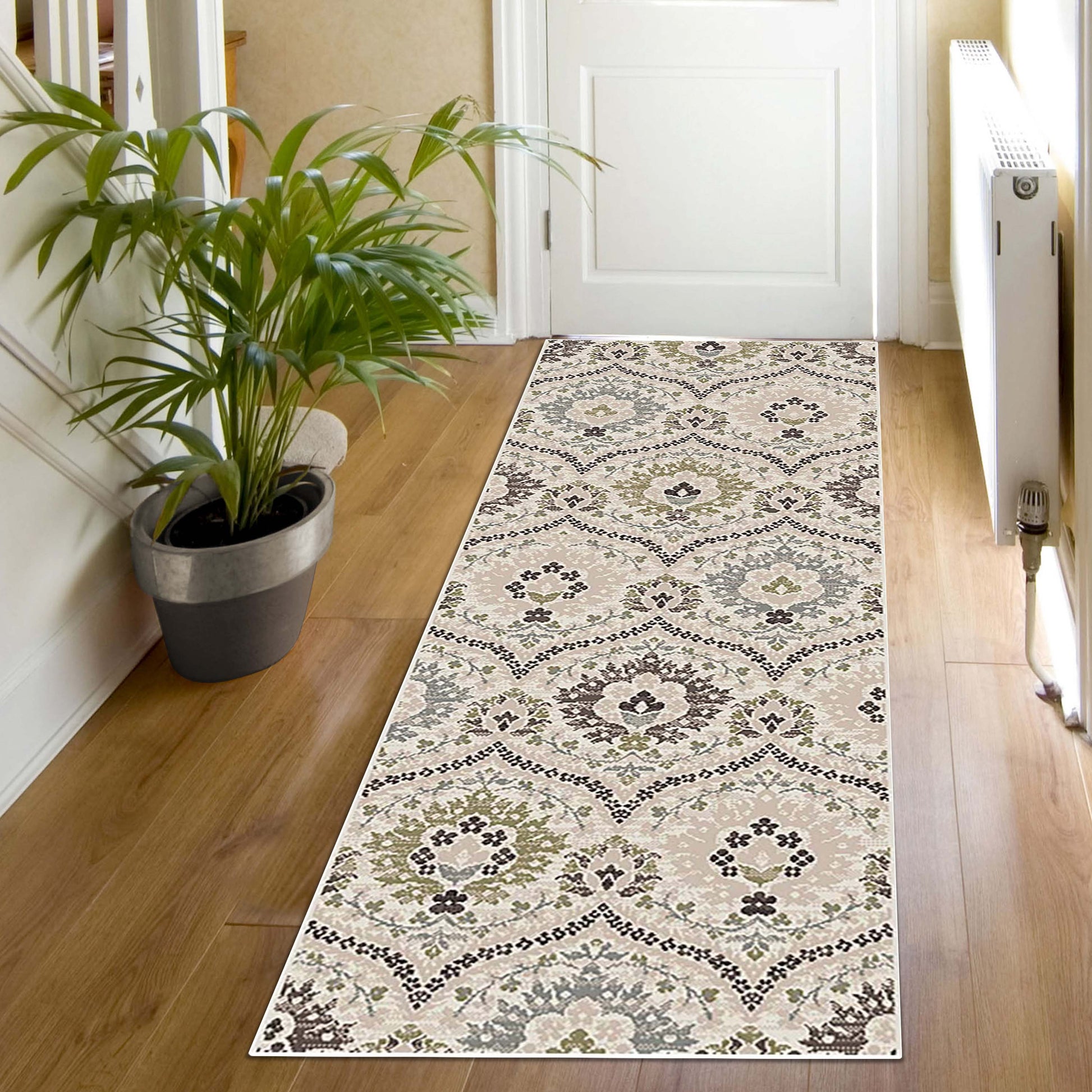 Augusta Oriental Vintage Floral Damask Indoor Area Rug or Runner Rug - Ivory