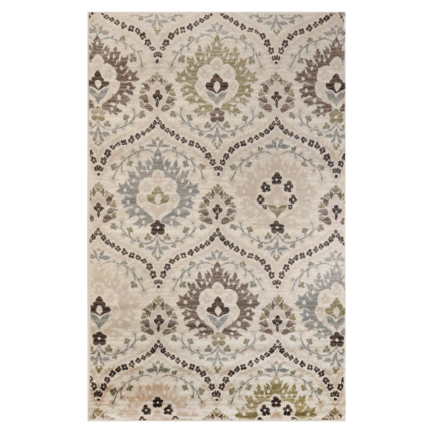 Augusta Oriental Vintage Floral Damask Indoor Area Rug or Runner Rug - Ivory