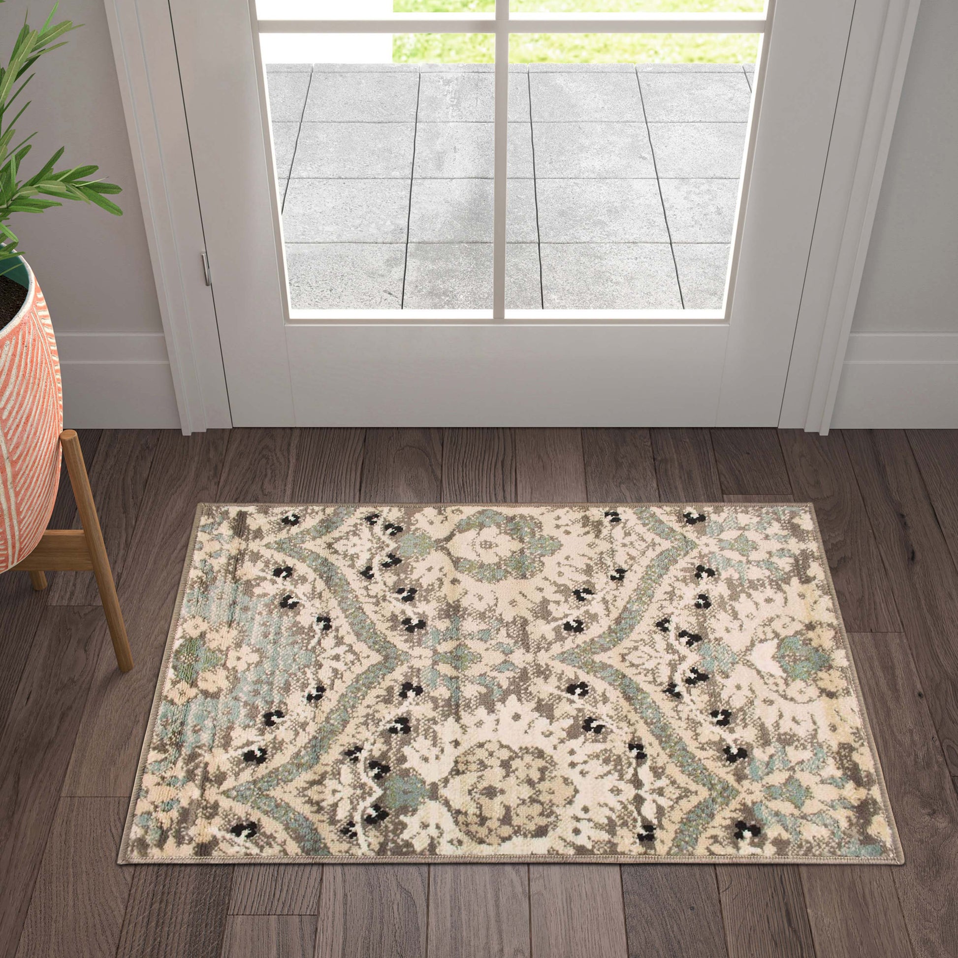 Augusta Oriental Vintage Floral Damask Indoor Area Rug or Runner Rug - LightBlue