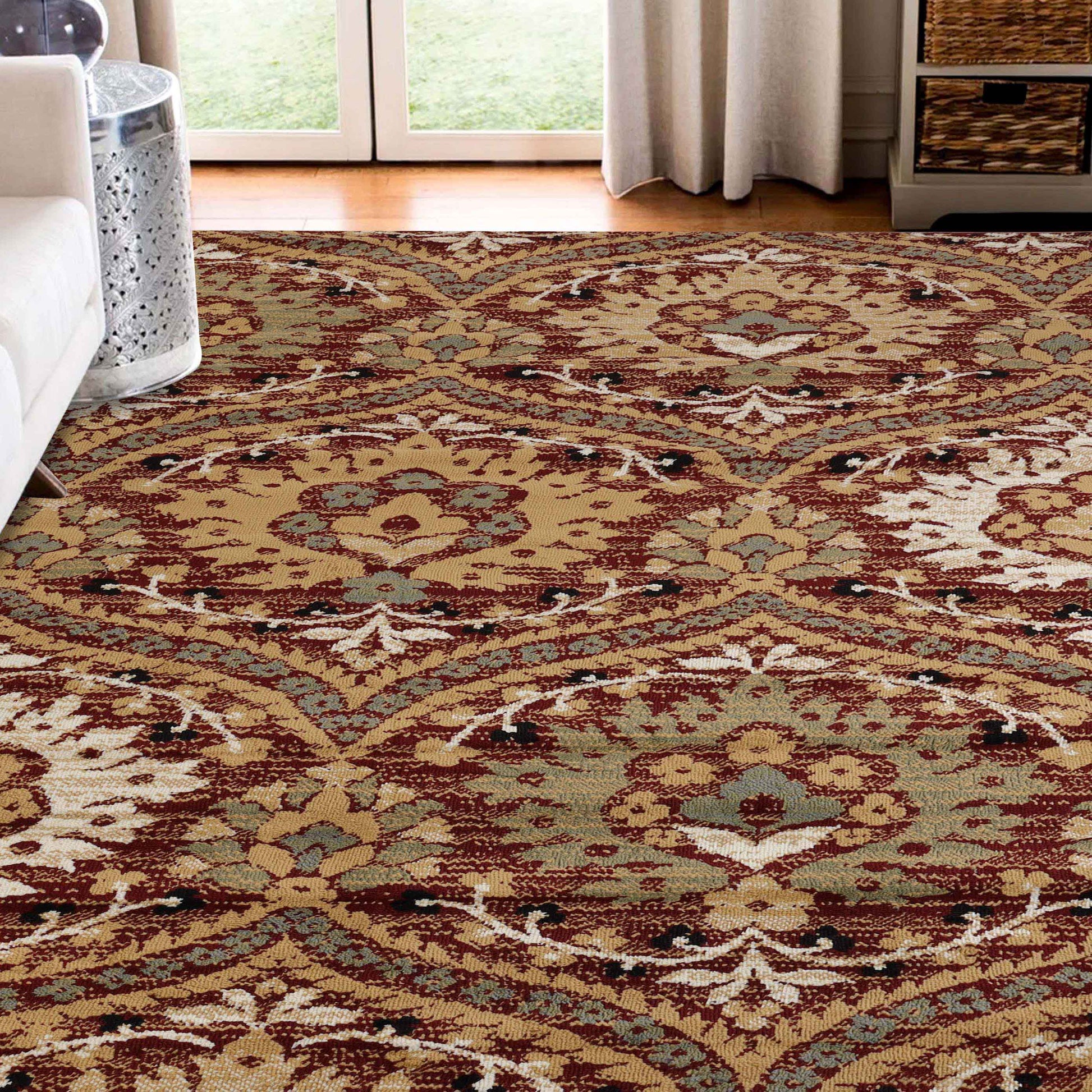 Augusta Oriental Vintage Floral Damask Indoor Area Rug or Runner Rug - Red
