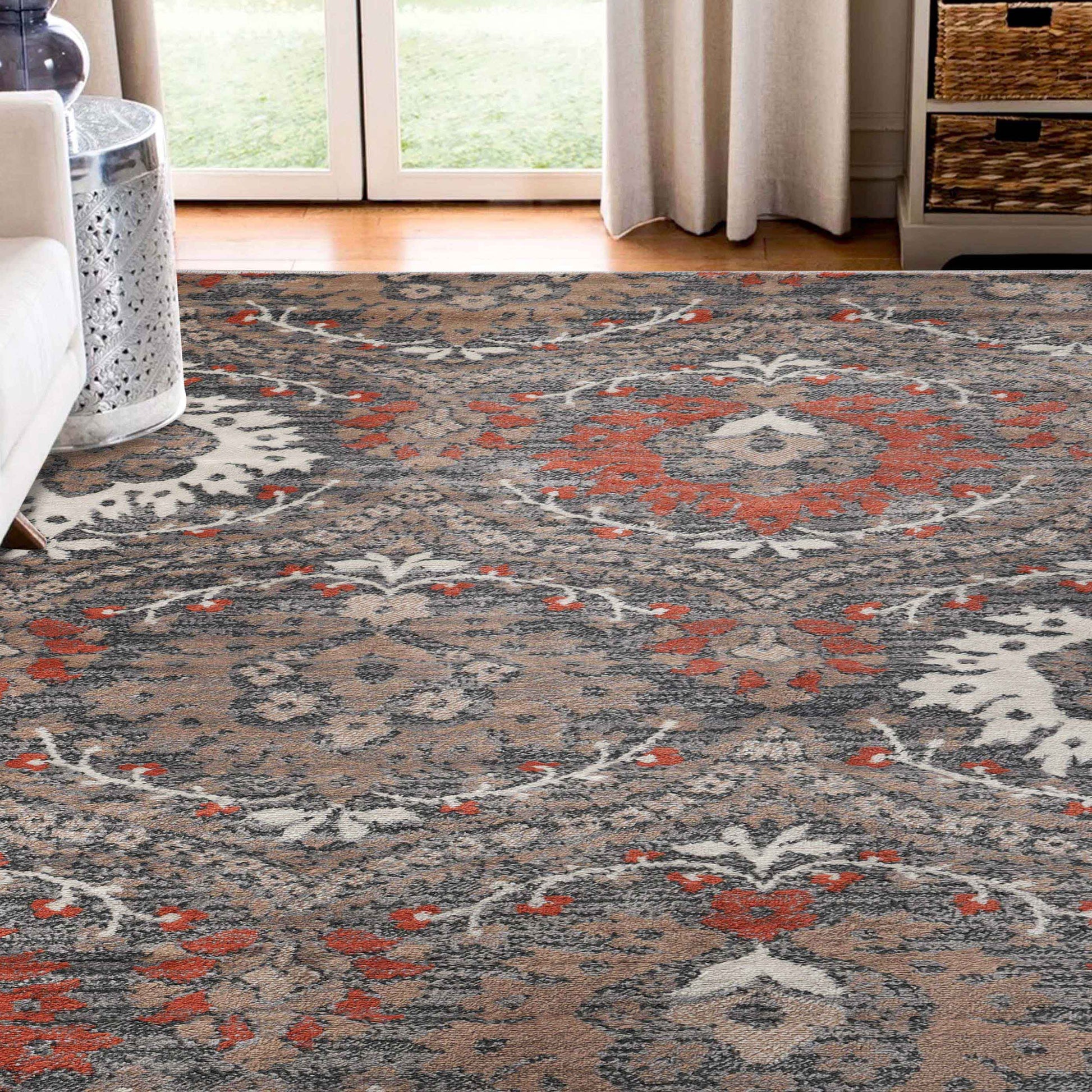 Augusta Oriental Vintage Floral Damask Indoor Area Rug or Runner Rug - Rust