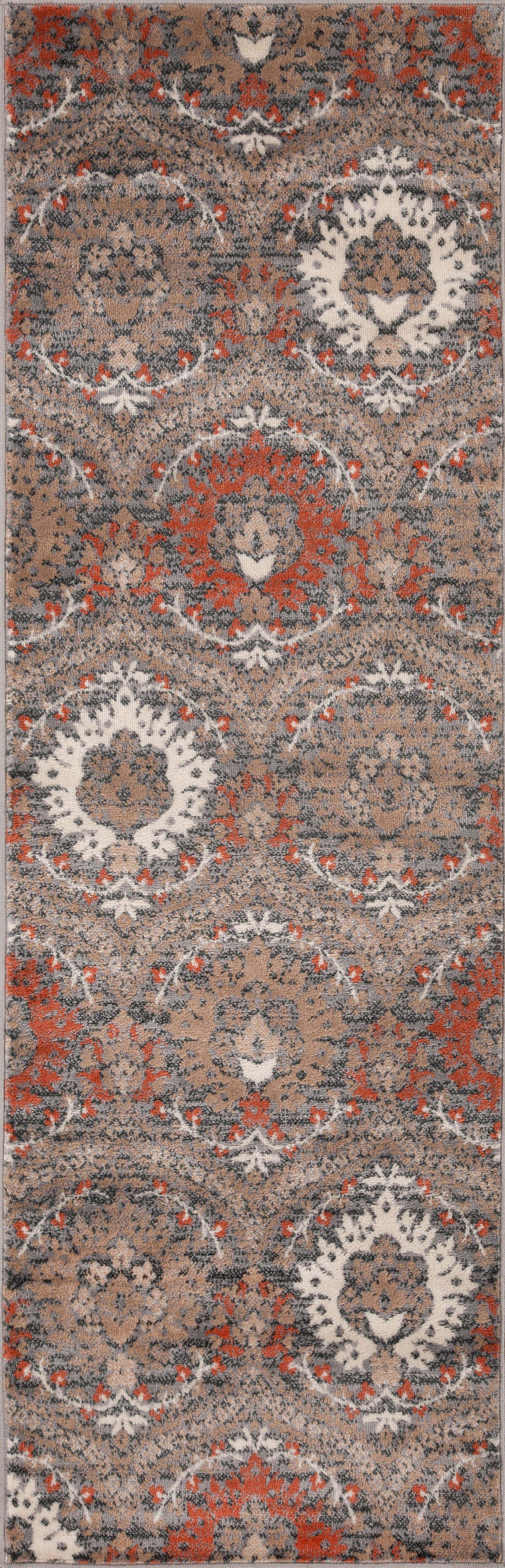 Augusta Oriental Vintage Floral Damask Indoor Area Rug or Runner Rug - Rust