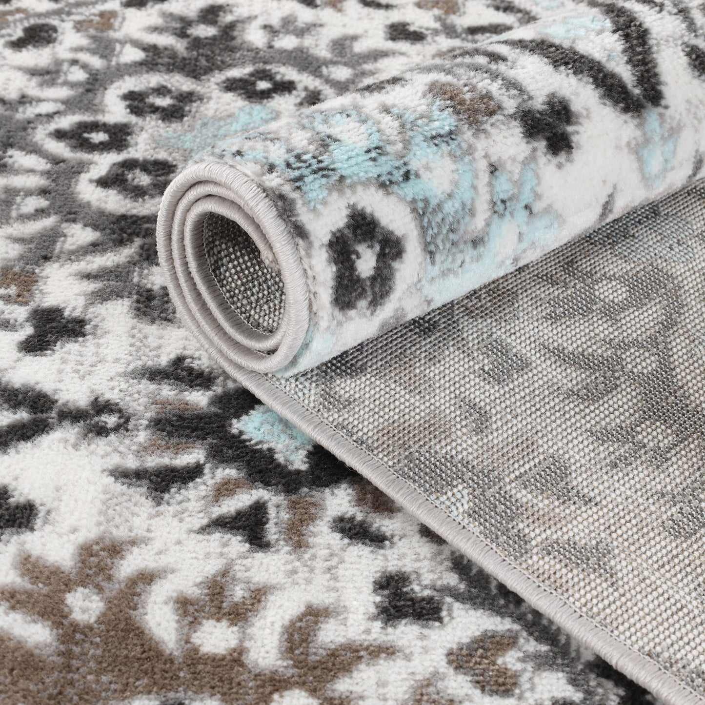 Augusta Oriental Vintage Floral Damask Indoor Area Rug or Runner Rug - Turquoise