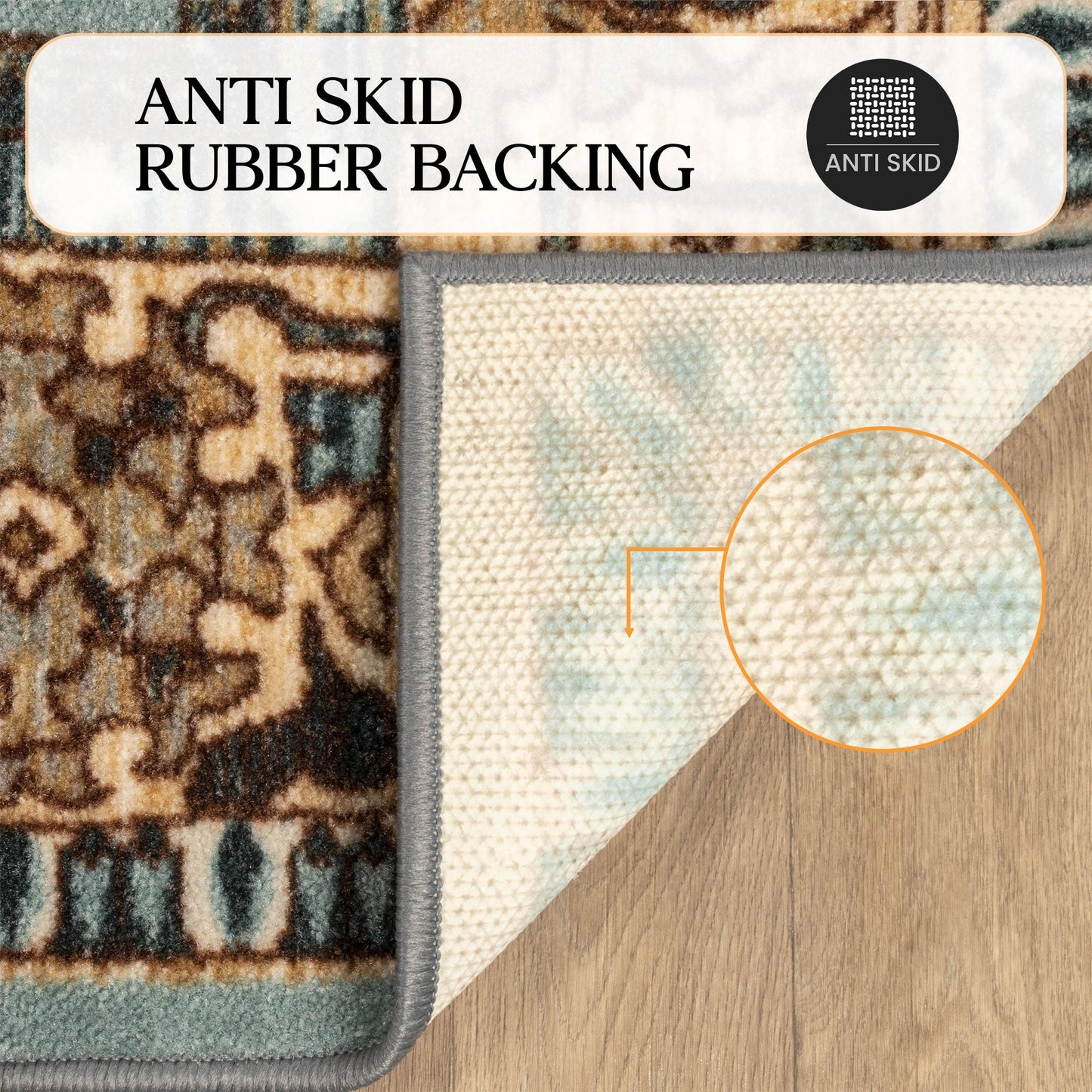 Aviva Non-Slip Floral Medallion Indoor Washable Area Rug or Runner Rug