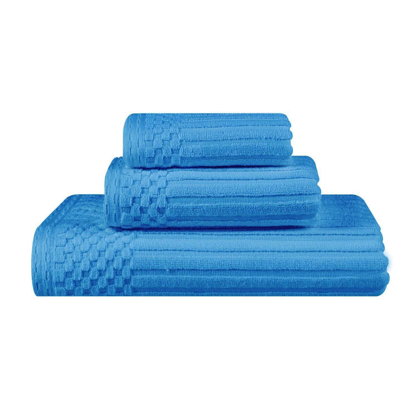 Soho Ribbed Cotton Absorbent 3 Piece Assorted Towel Set - Azure