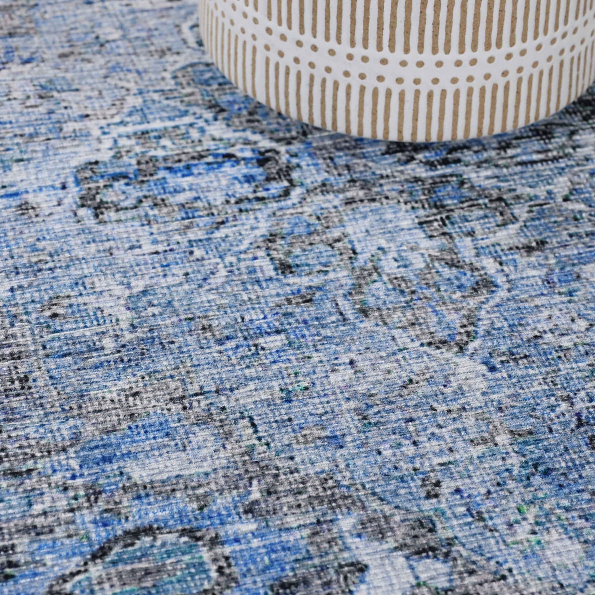 Huda Distressed Rustic Floral Geometric Medallion Indoor Area Rug - Azure