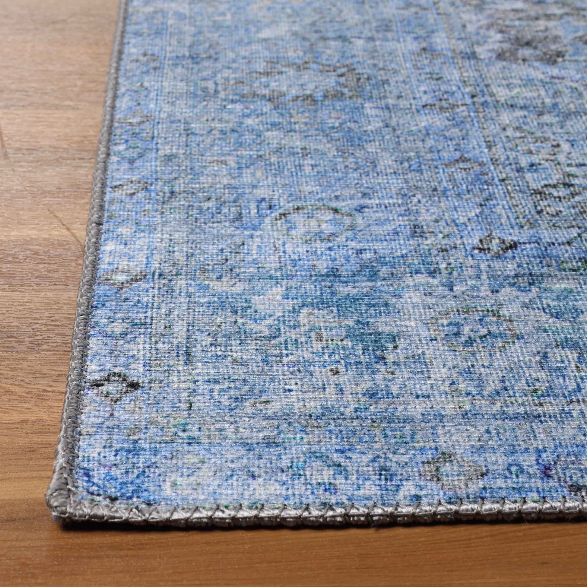 Huda Distressed Rustic Floral Geometric Medallion Indoor Area Rug - Azure