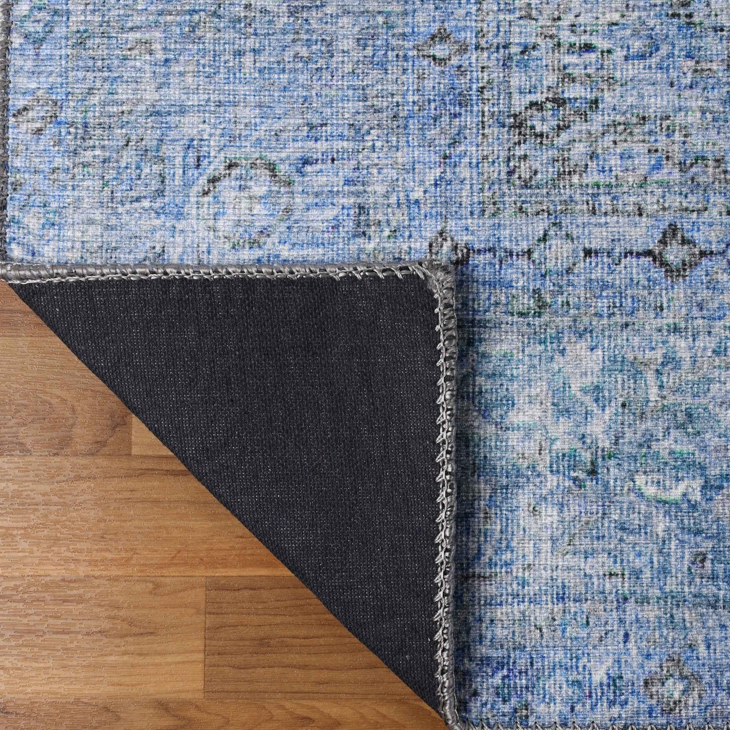 Huda Distressed Rustic Floral Geometric Medallion Indoor Area Rug - Azure