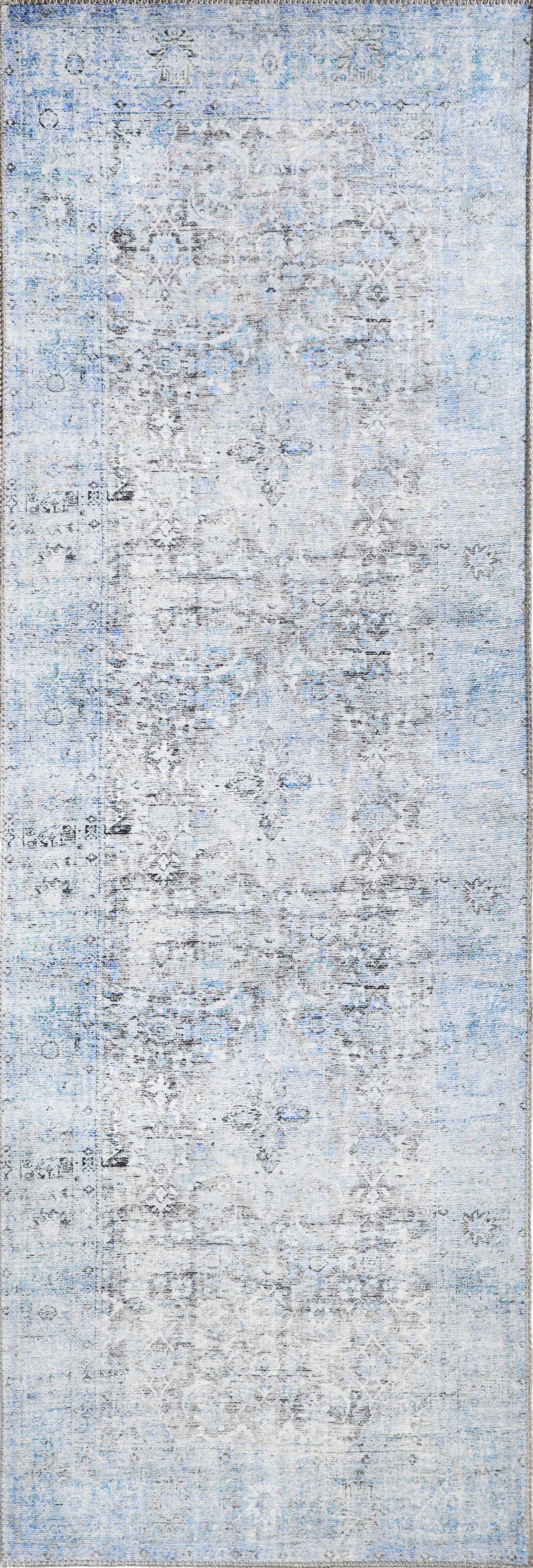 Huda Distressed Rustic Floral Geometric Medallion Indoor Area Rug - Azure