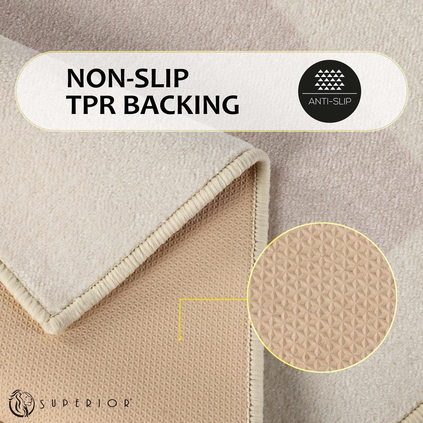 Superior Rome Non-Slip Machine Washable Bath Mat Set - Cream