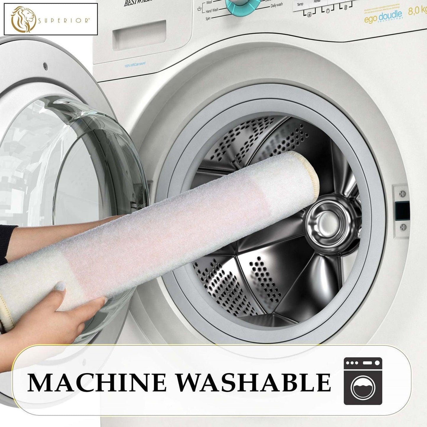Superior Rome Non-Slip Machine Washable Bath Mat Set - Cream