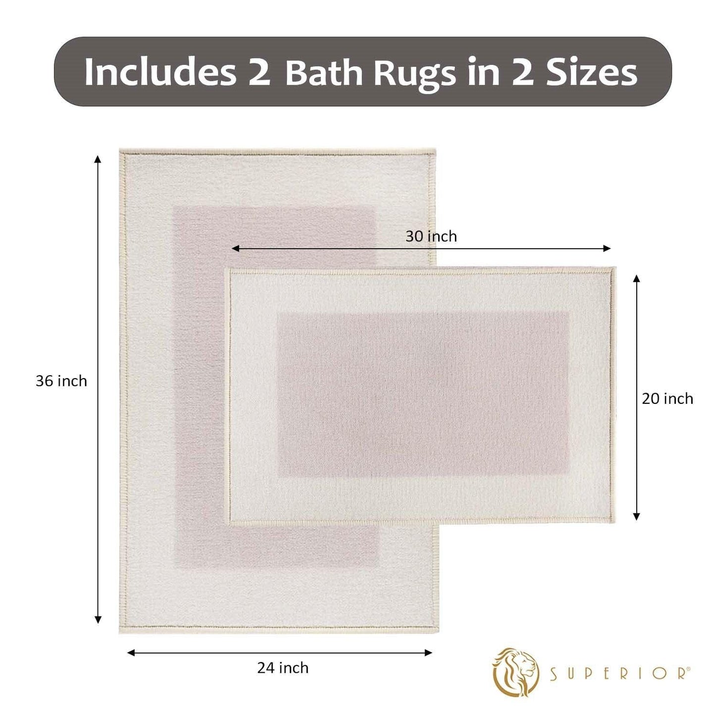 Superior Rome Non-Slip Machine Washable Bath Mat Set - Cream