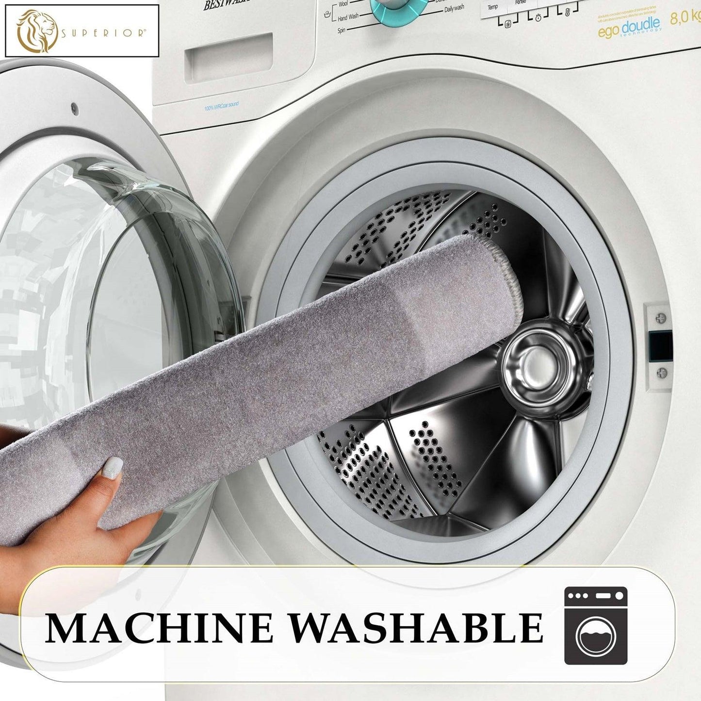 Superior Rome Non-Slip Machine Washable Bath Mat Set - Grey