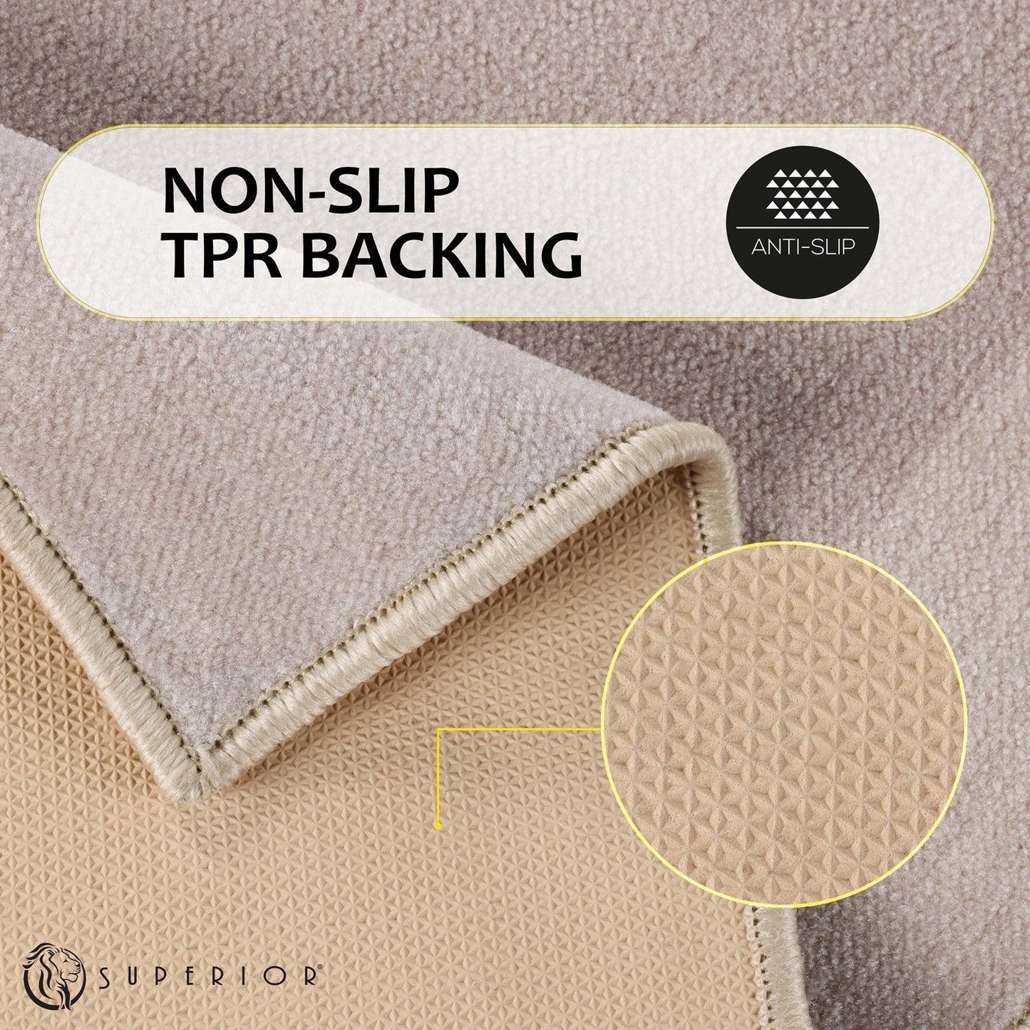 Superior Rome Non-Slip Machine Washable Bath Mat Set - Tan