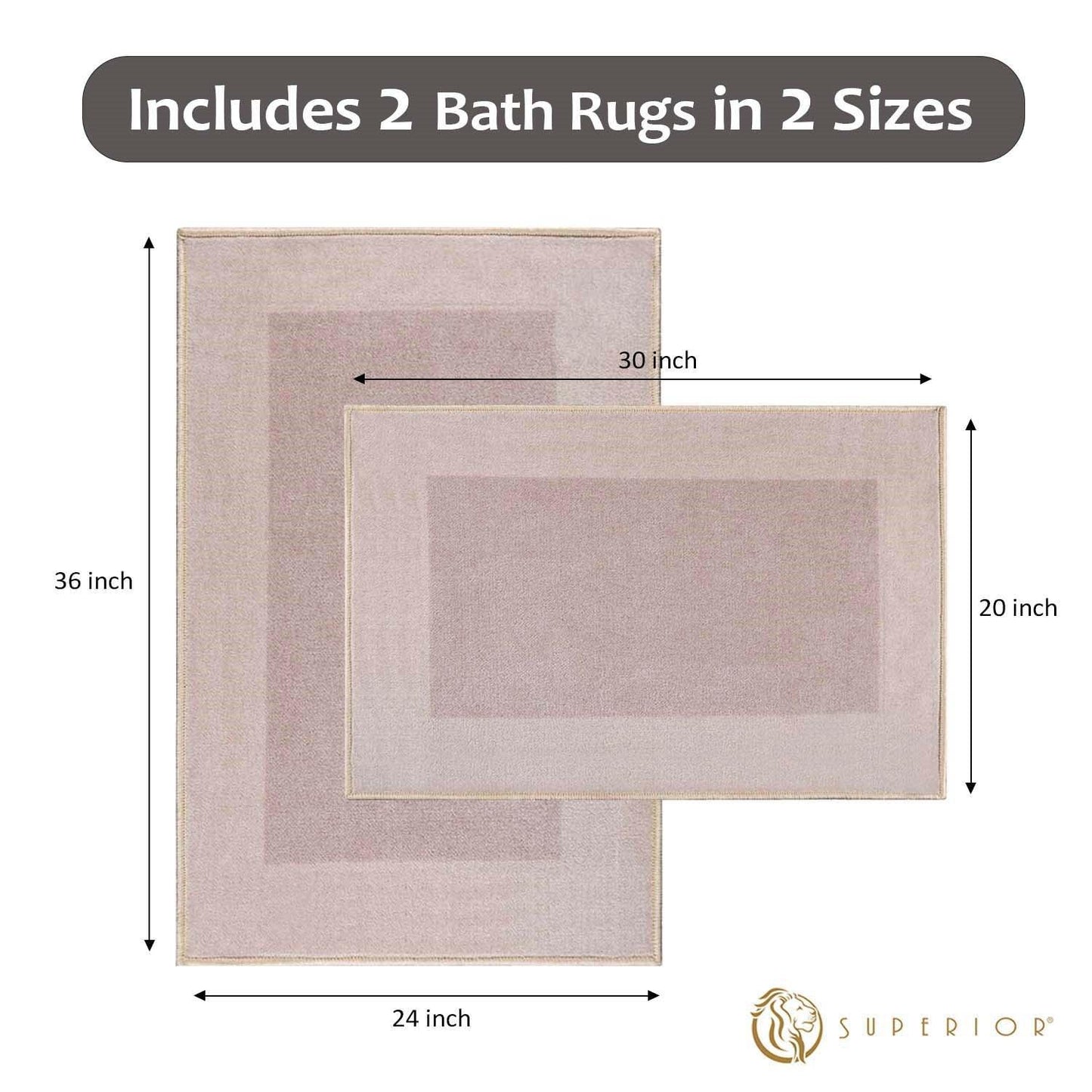 Superior Rome Non-Slip Machine Washable Bath Mat Set - Tan