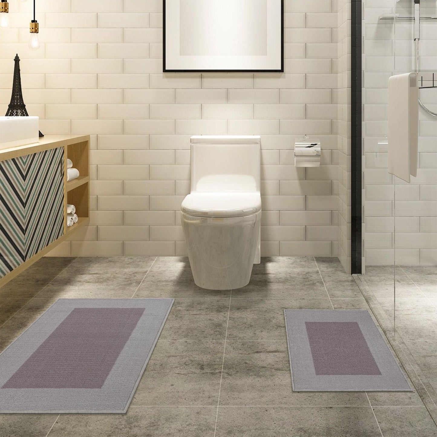 Superior Troy Solid Non-Slip Machine Washable Kitchen Mat Set -Grey
